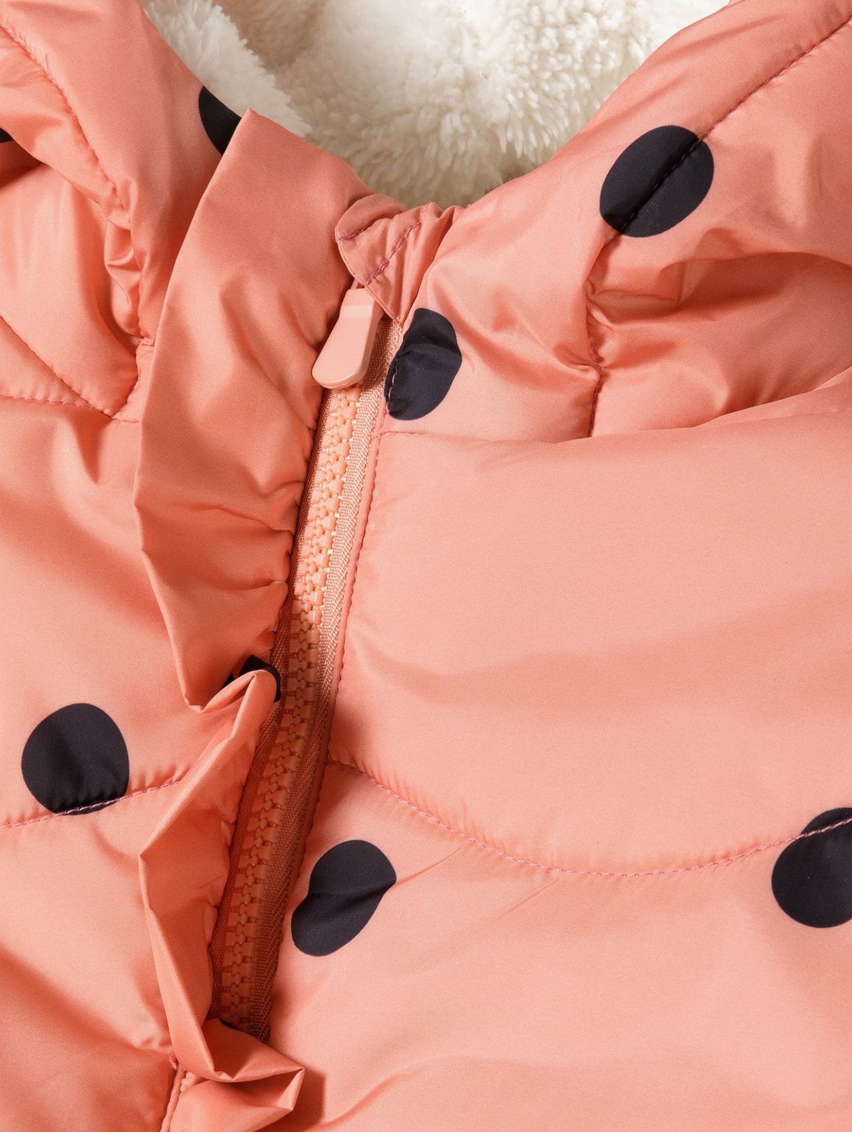 Zimowa kurtka dziewczęca z kapturem różowa w kropki