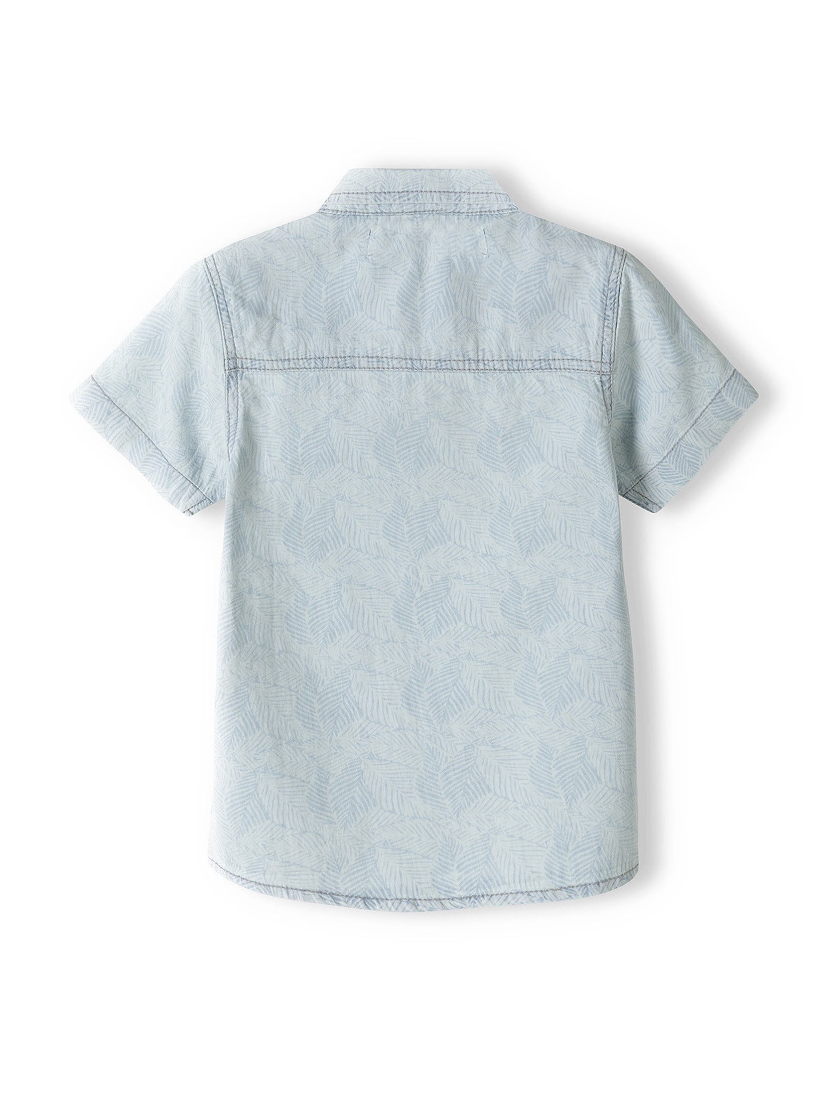 Niebieska koszula bawełniana z krótkim rękawem w liście