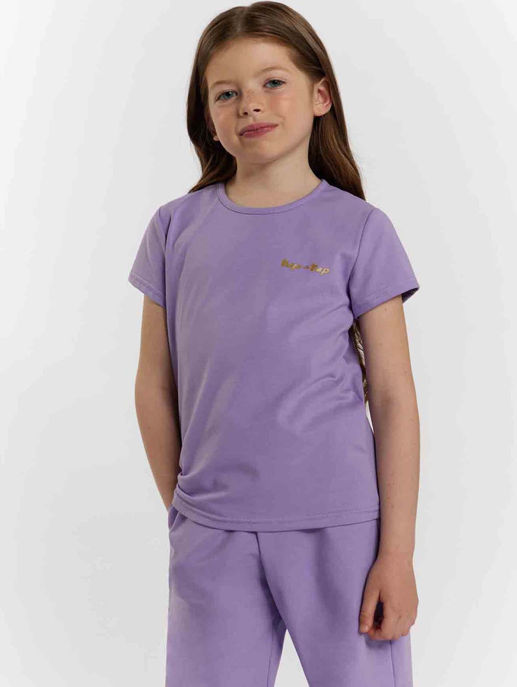 T-shirt lila dla dziewczynki z napisem Tup Tup