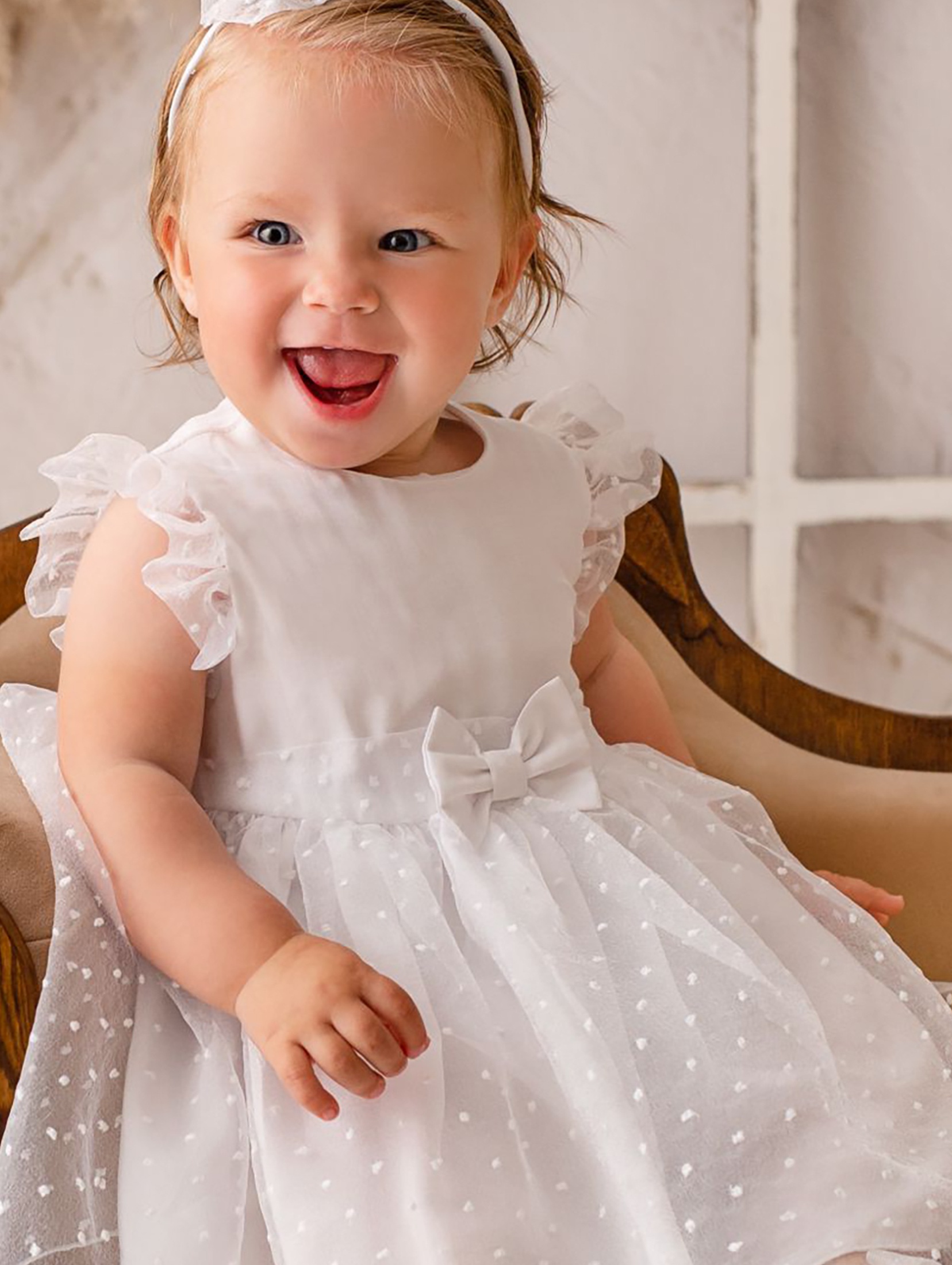 Biała sukienka niemowlęca do chrztu Anielka