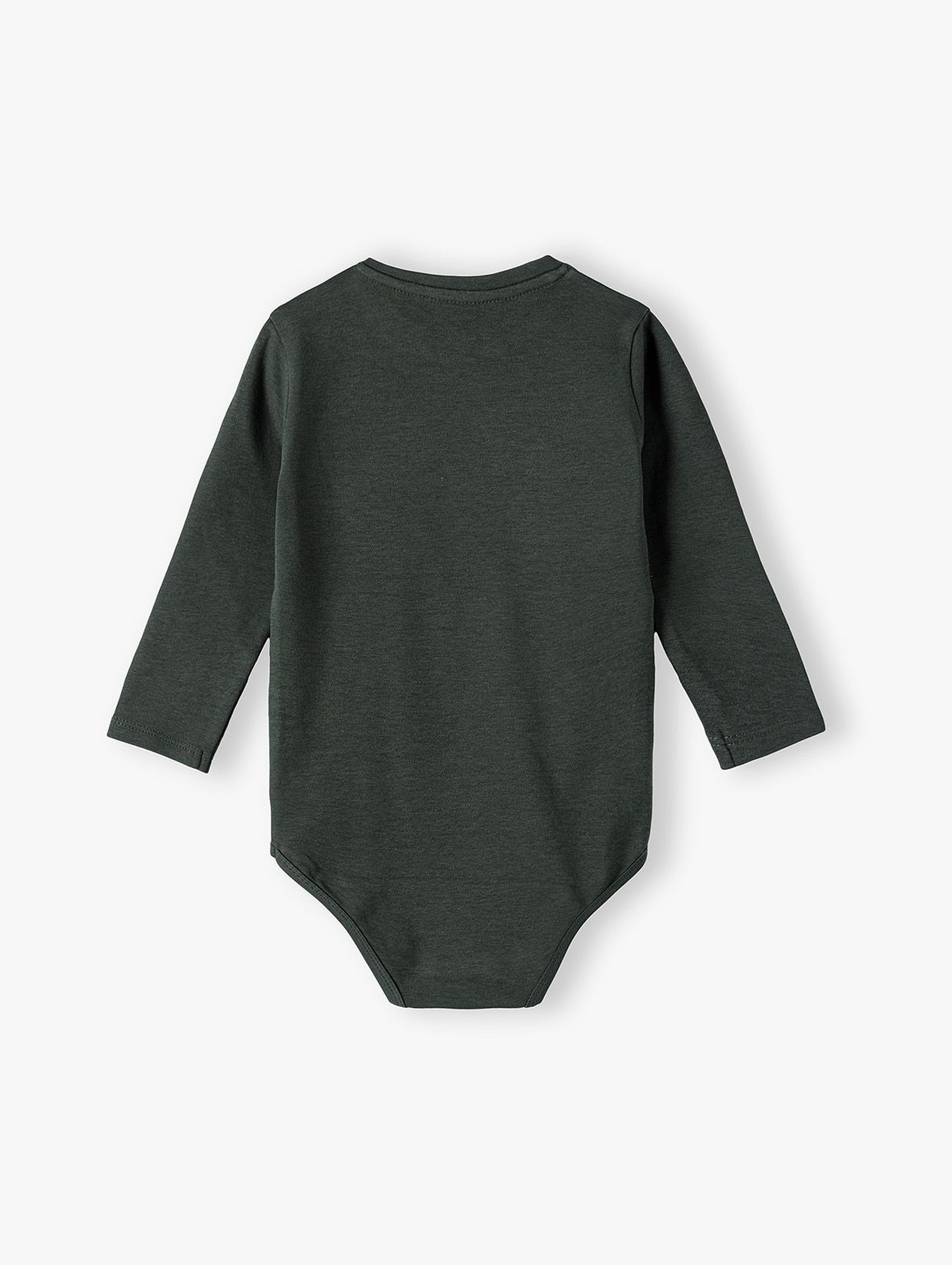 Bawełniane body niemowlęce z jeżykiem na długi rękaw - ciemnozielone