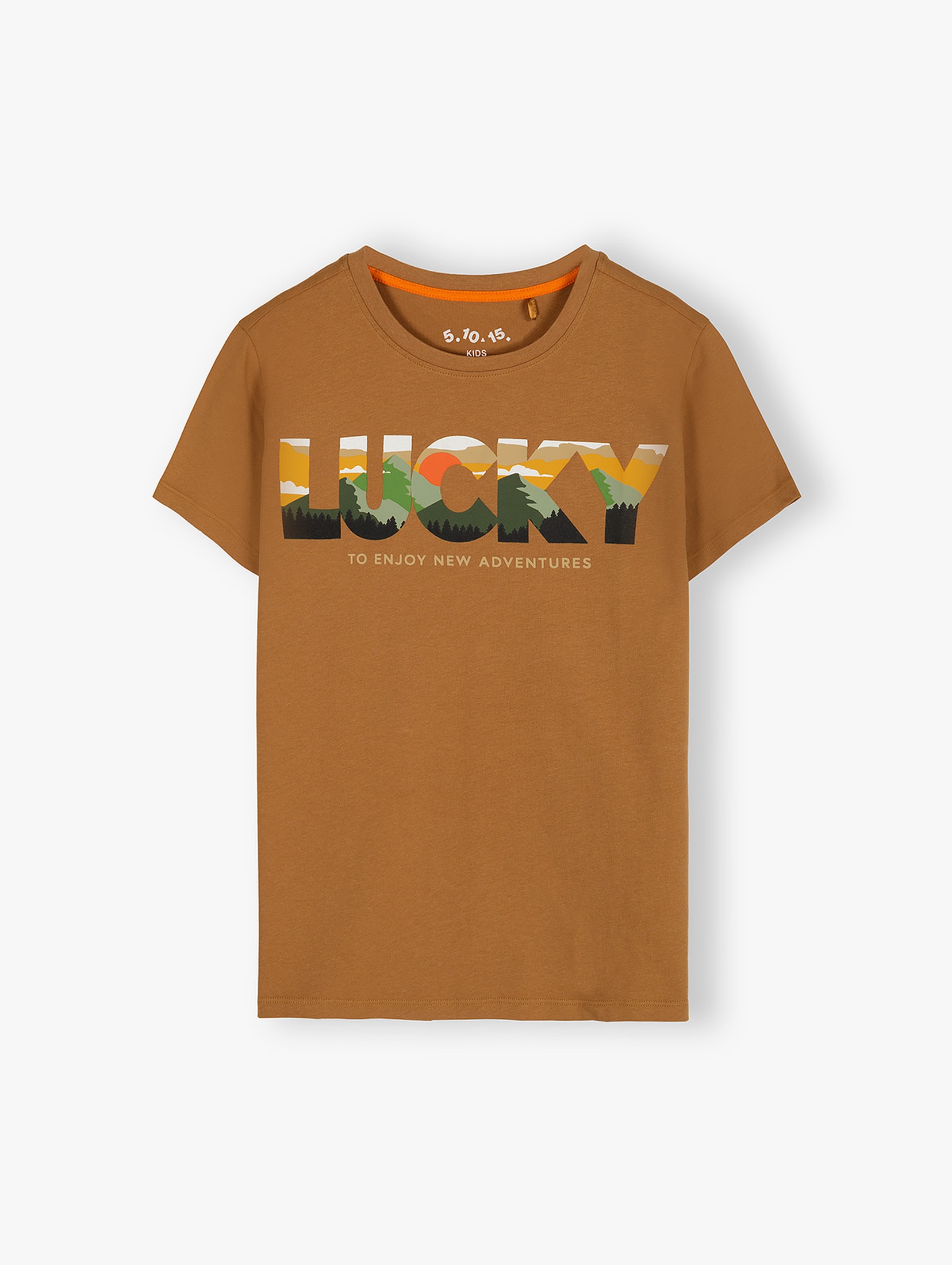 Brązowy t-shirt chłopięcy bawełniany- Lucky