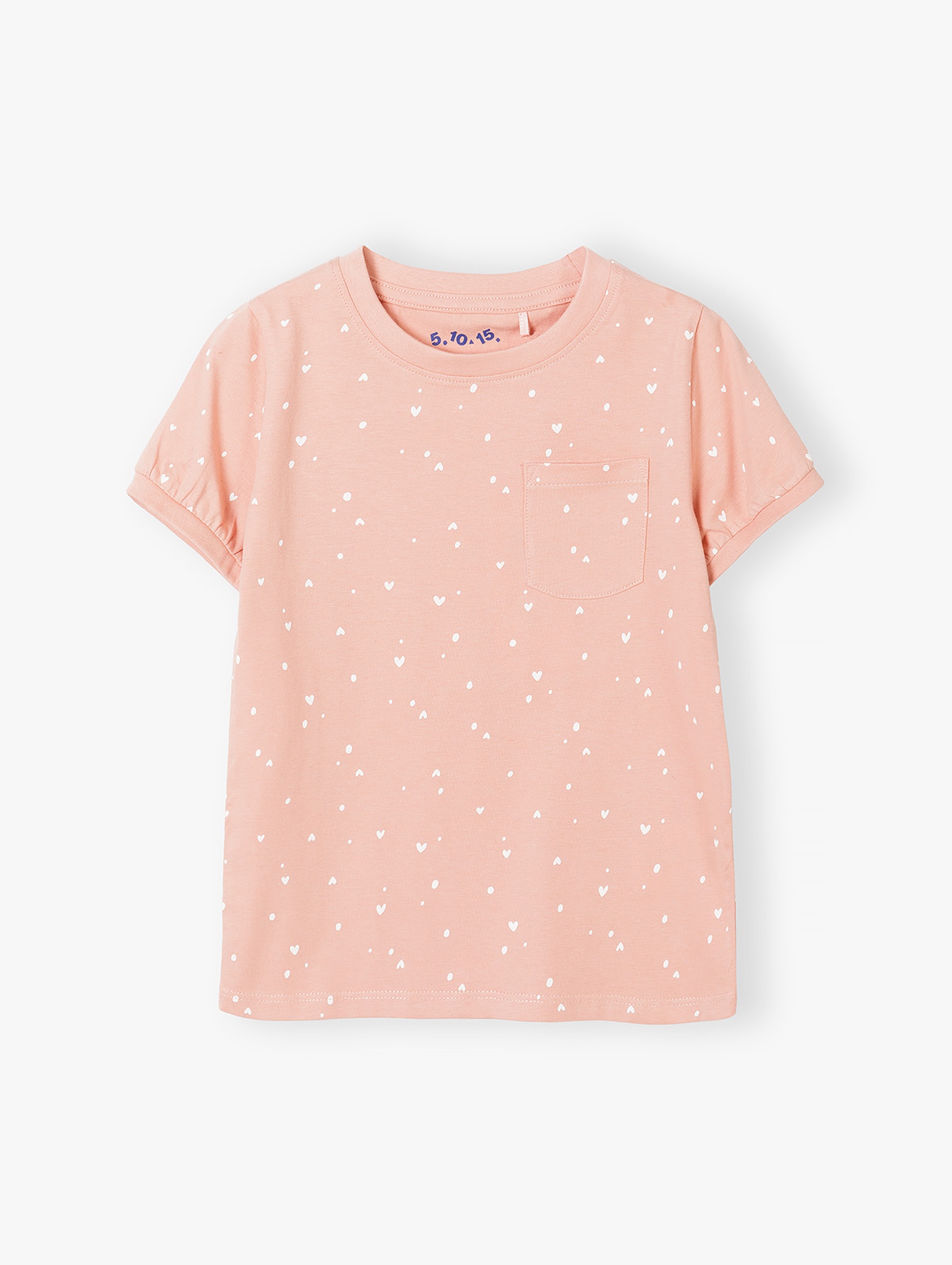 Różowy t-shirt bawełniany dla dziewczynki w białe serduszka