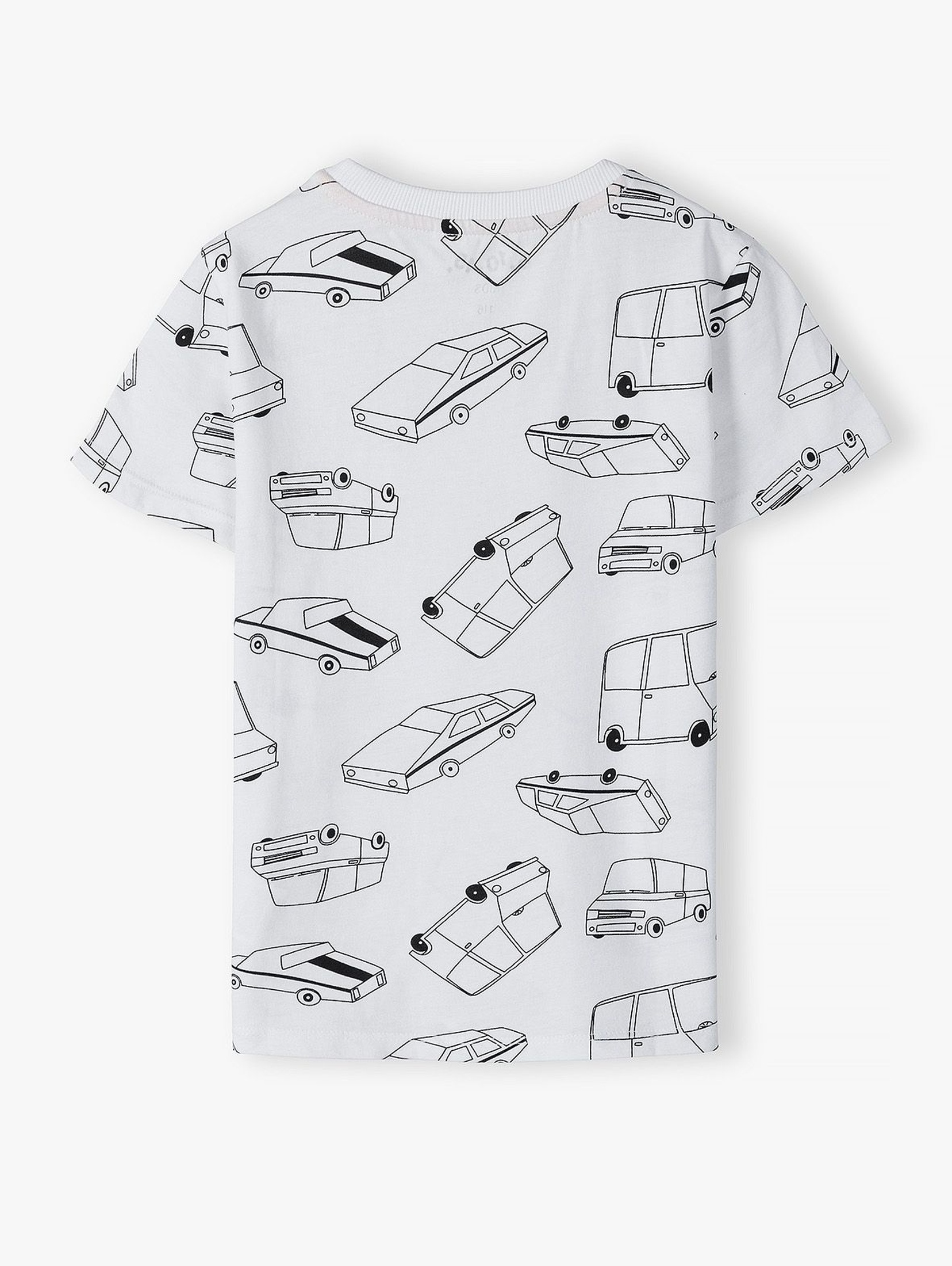 Bawełniany t-shirt chłopięcy w kolorze białym z samochodami