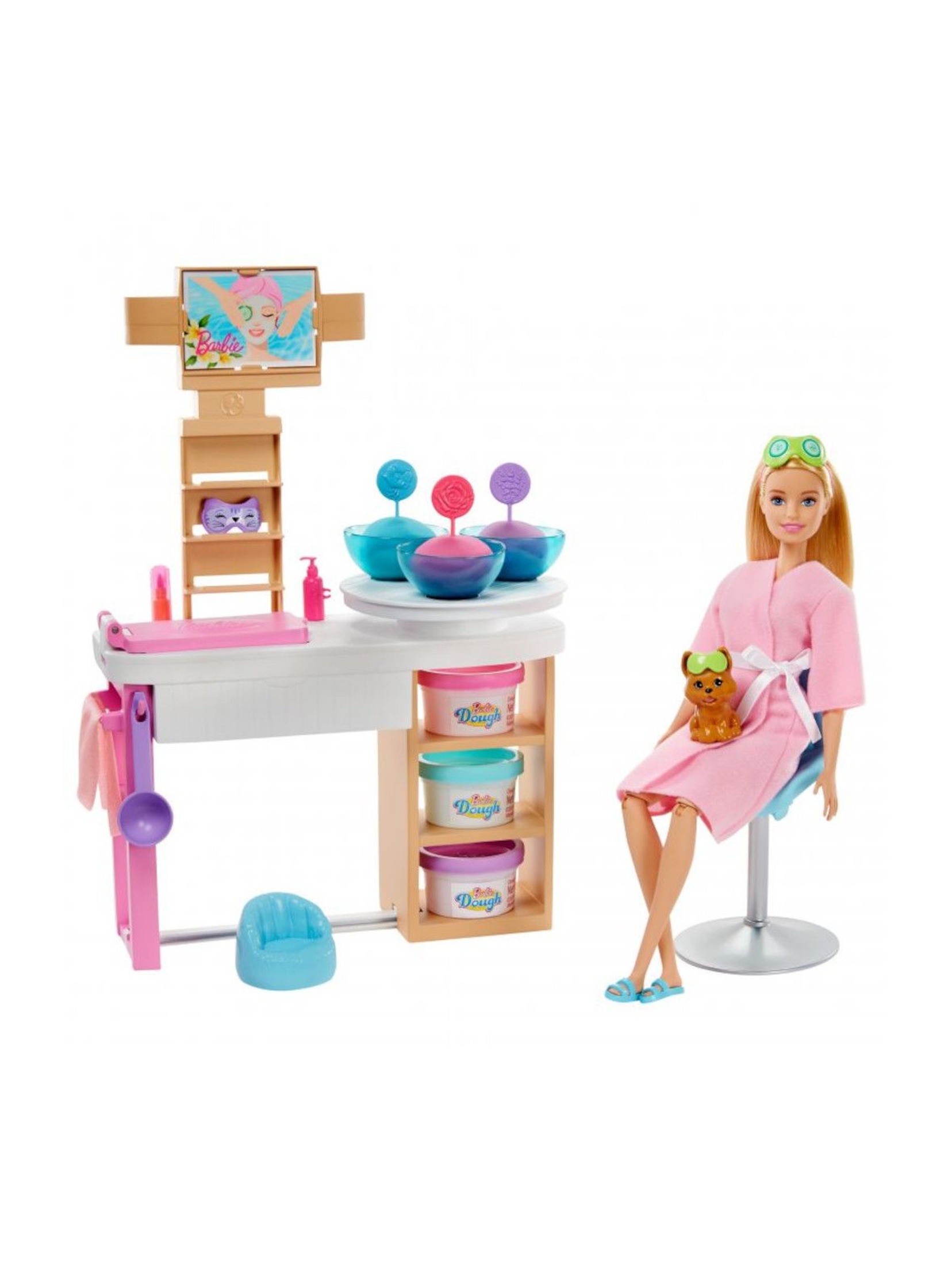 Barbie - Zestaw Salon SPA Lalka ze szczeniaczkiem, akcesoriami i masą plastyczną wiek 4+