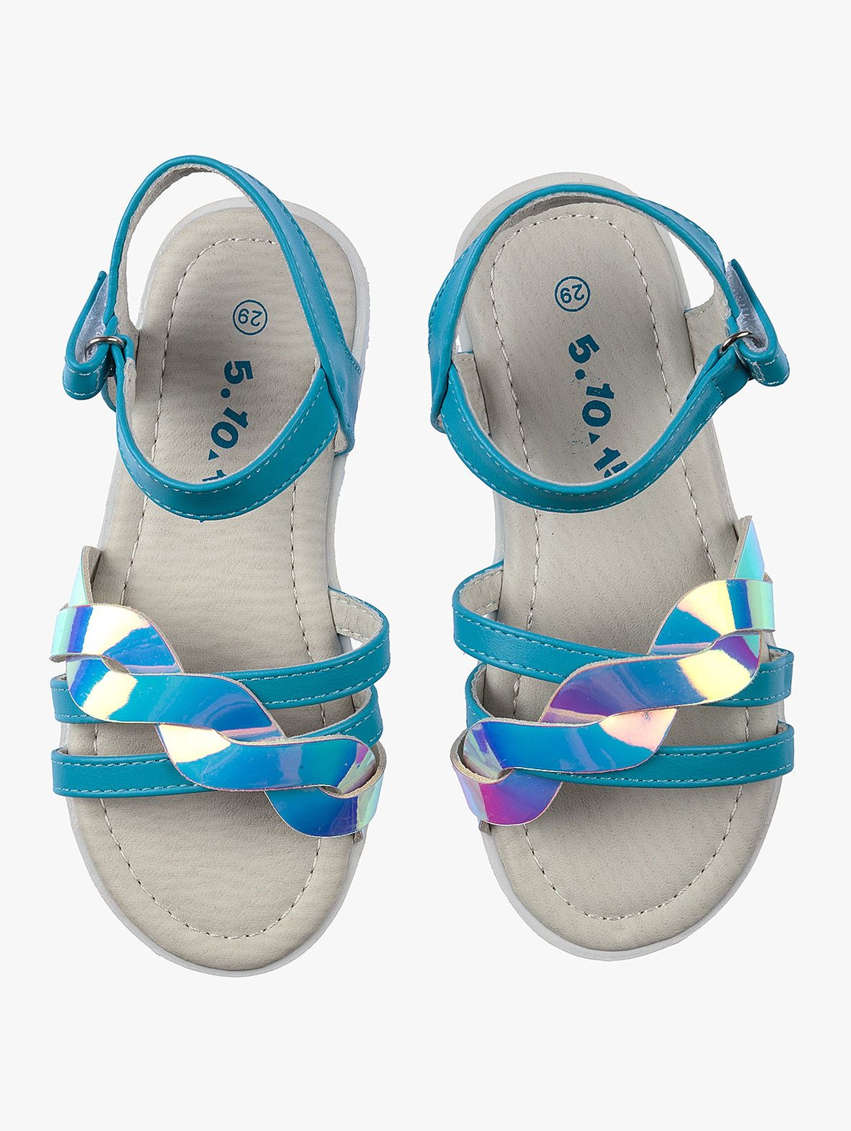 Sandałki dziewczęce niebieskie z holograficznym paskiem