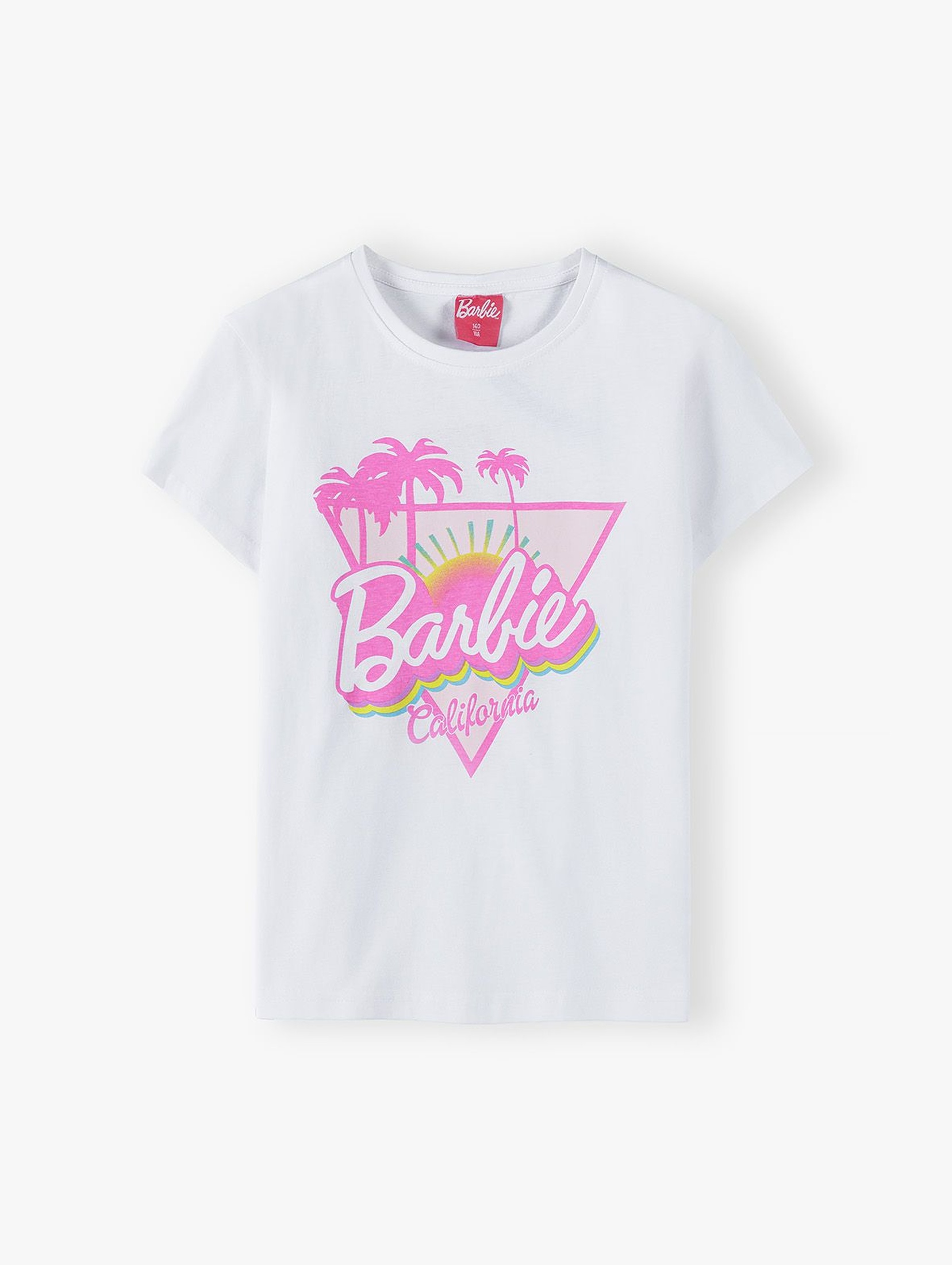 Bawełniany t-shirt dziewczęcy Barbie - biały