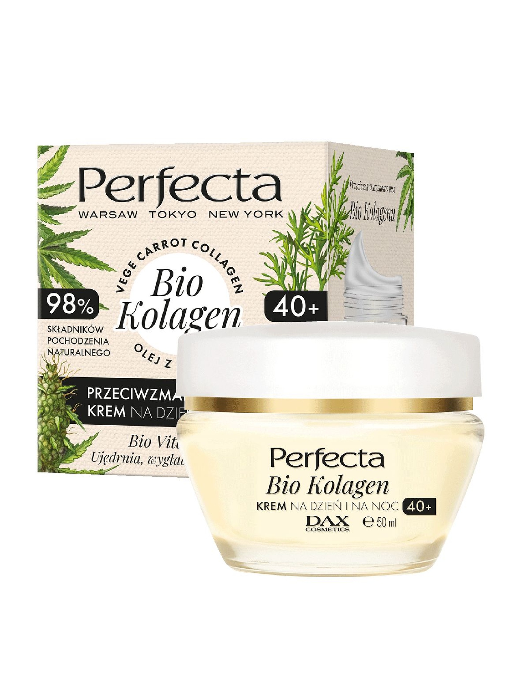 Perfecta Bio Kolagen, przeciwzmarszczkowy krem do twarzy na dzień i na noc 40+, 50 ml