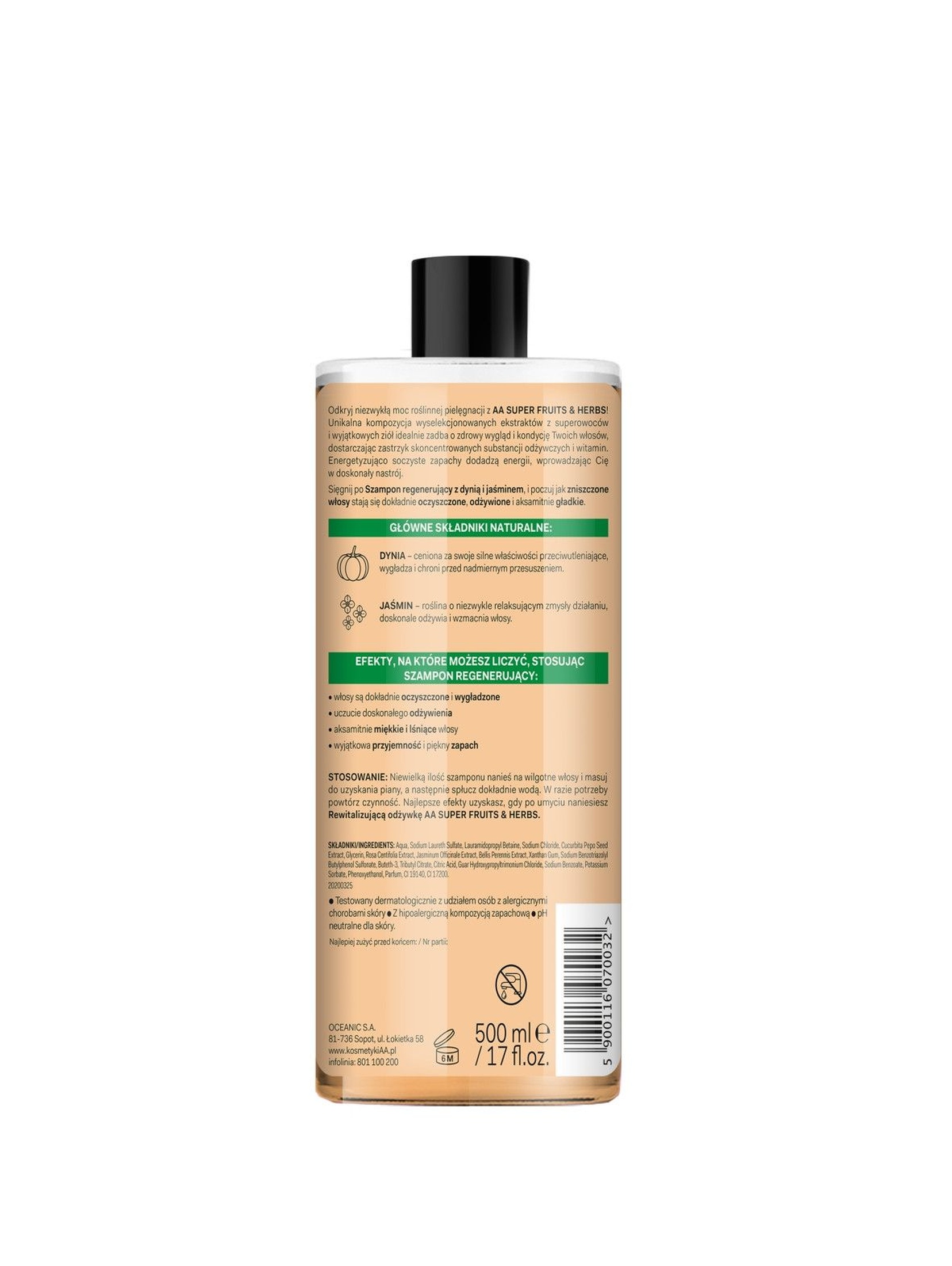 AA Super Fruits&Herbs szampon regenerujący włosy zniszczone dynia&jaśmin 500 ml
