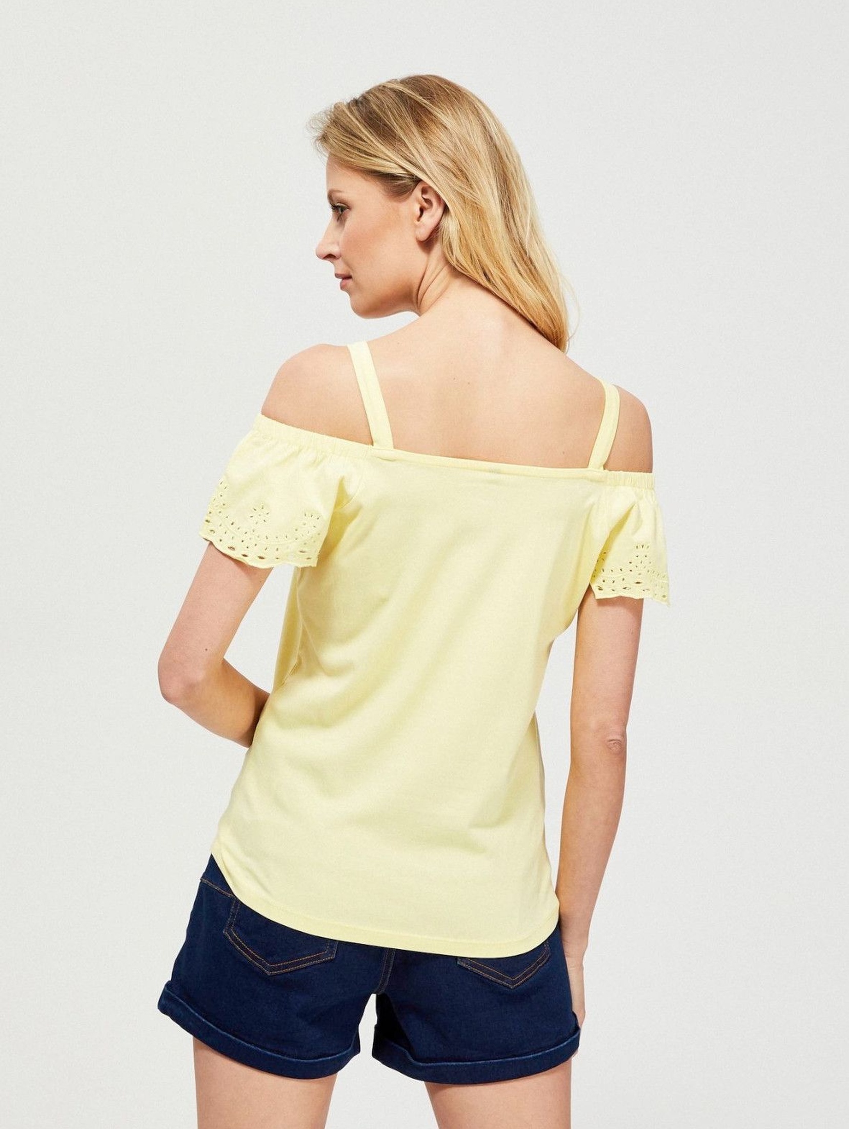 Bawełniana bluzka z dekoltem typu hiszpanka żółta