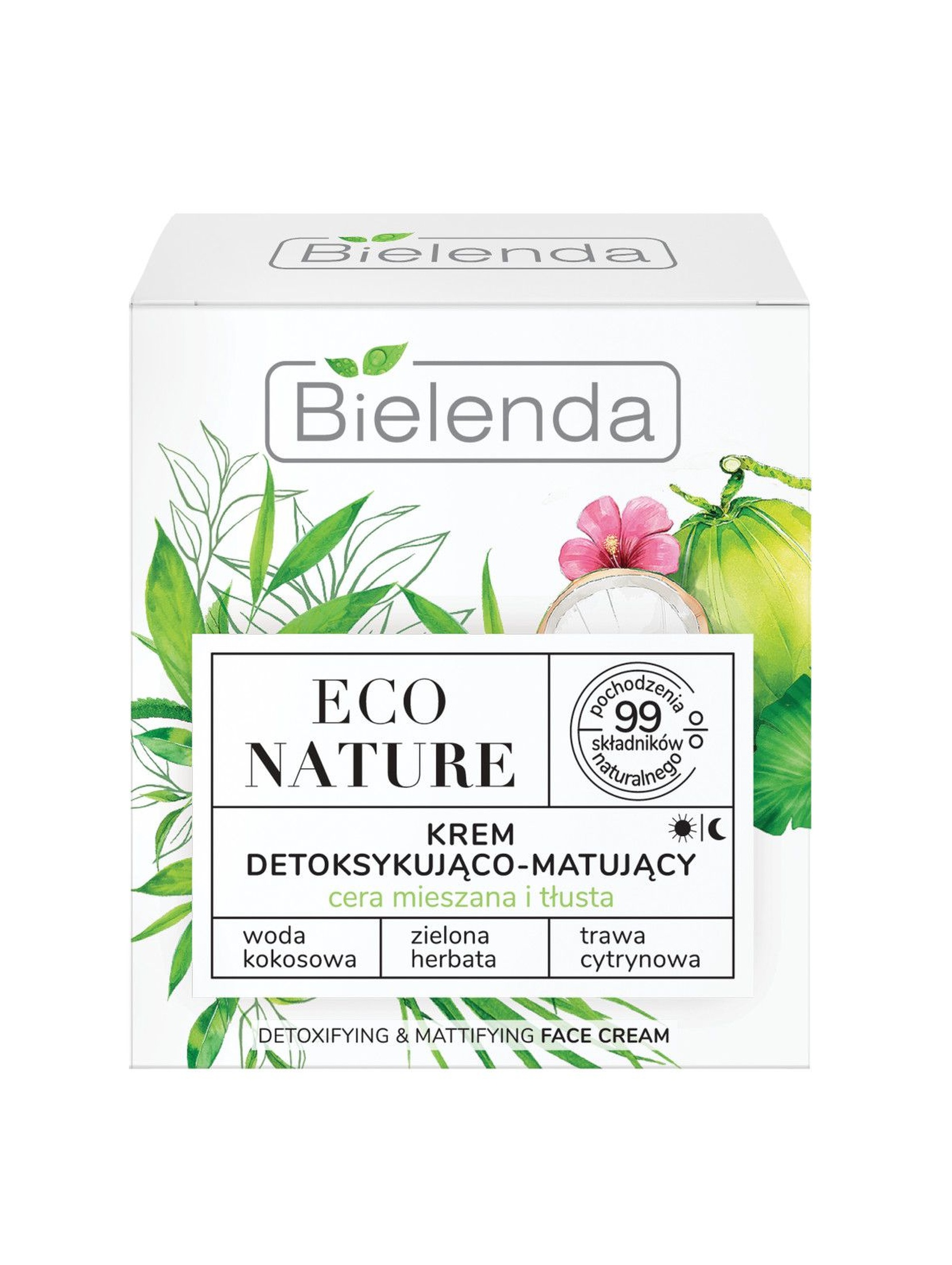 ECO NATURE - Woda kokosowa + Zielona Herbata + Trawa Cytrynowa - krem detoksykująco-matujący 50 ml