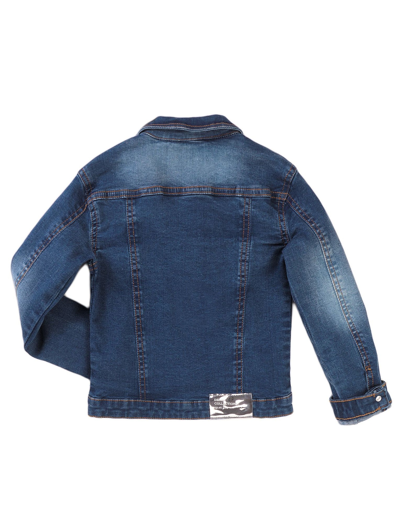 Granatowa kurtka jeansowa z cekinowymi naszywkami