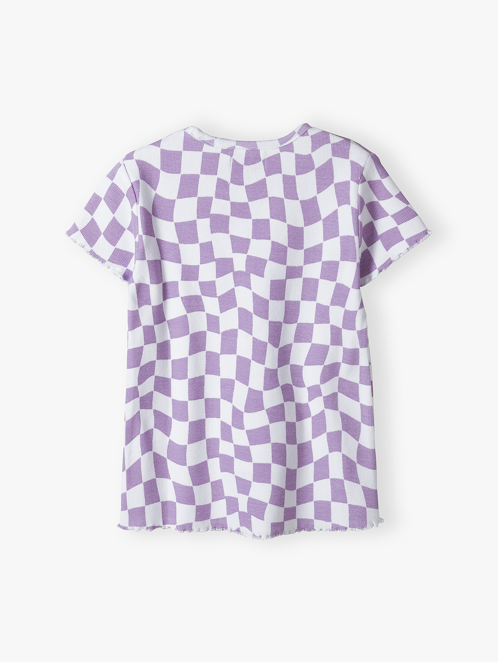 T-shirt bawełniany dla dziewczynki w szachownicę