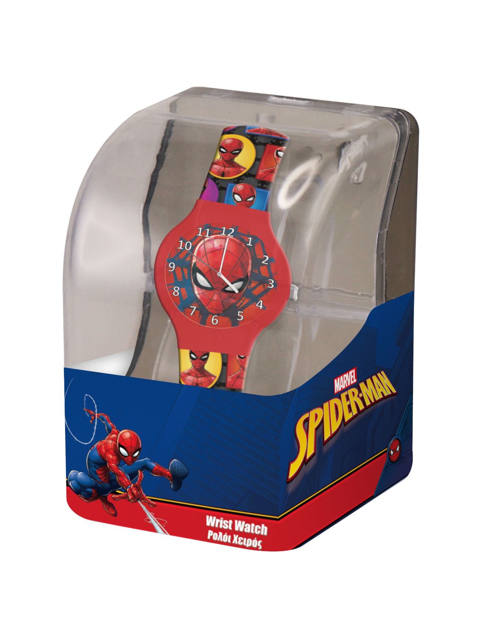 Zegarek analogowy w przeźroczystym pudełku spiderman
