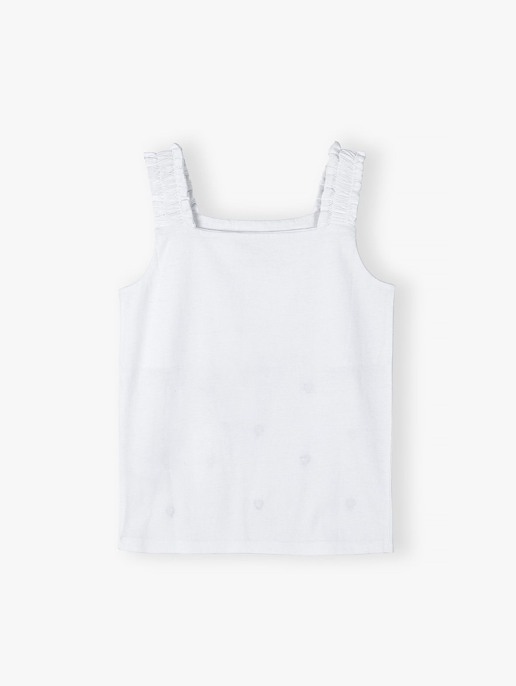 Bawełniany T-shirt bez rękawów dla dziewczynki - biały w serduszka