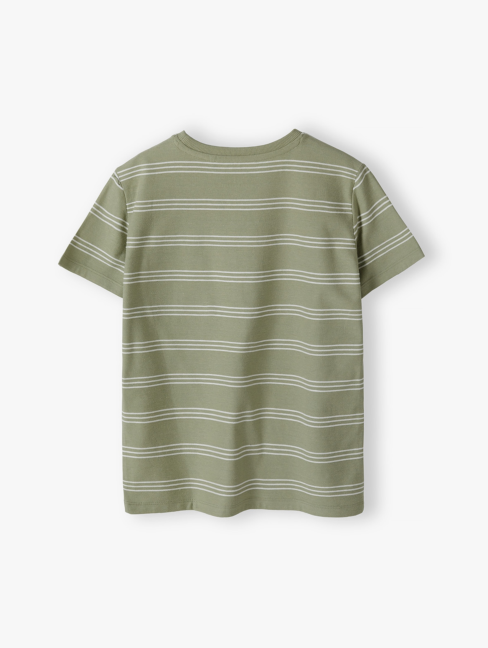Dzianinowy t-shirt chłopięcy - zielony w paski - Lincoln&Sharks