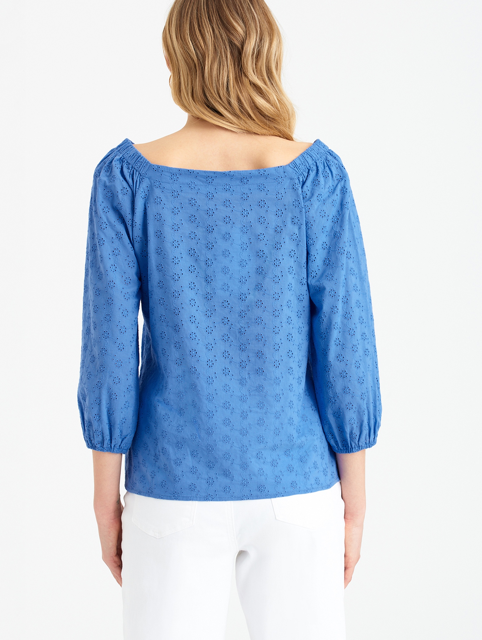 Bawełniana bluzka damska z długim rękawem niebieska