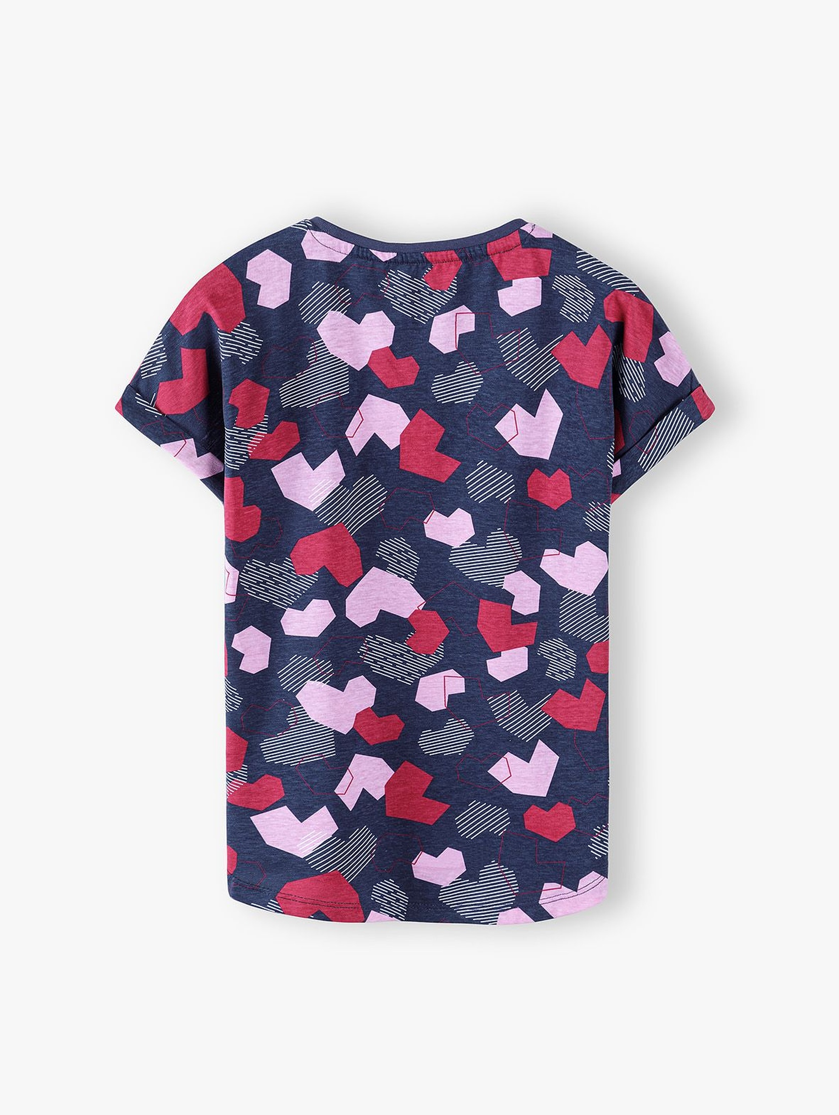 Bawełniany t-shirt dziewczęcy  w kolorowe serduszka