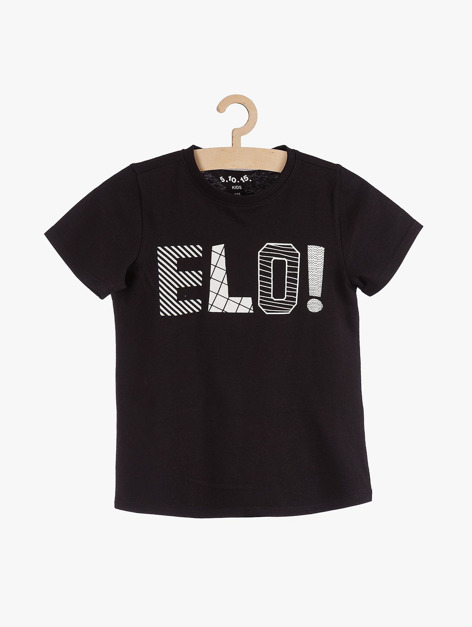 Czarny t-shirt dla chłopca z napisem- Elo