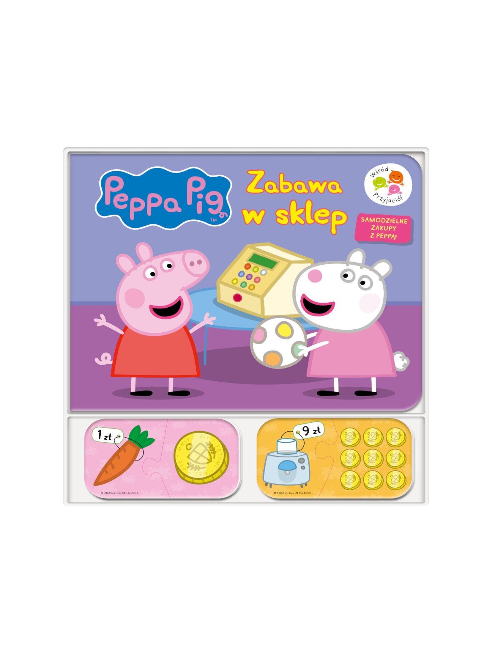 Książka dziecięca z puzzlami w środku  - Zabawa w sklep Świnka Peppa wśród przyjaciół