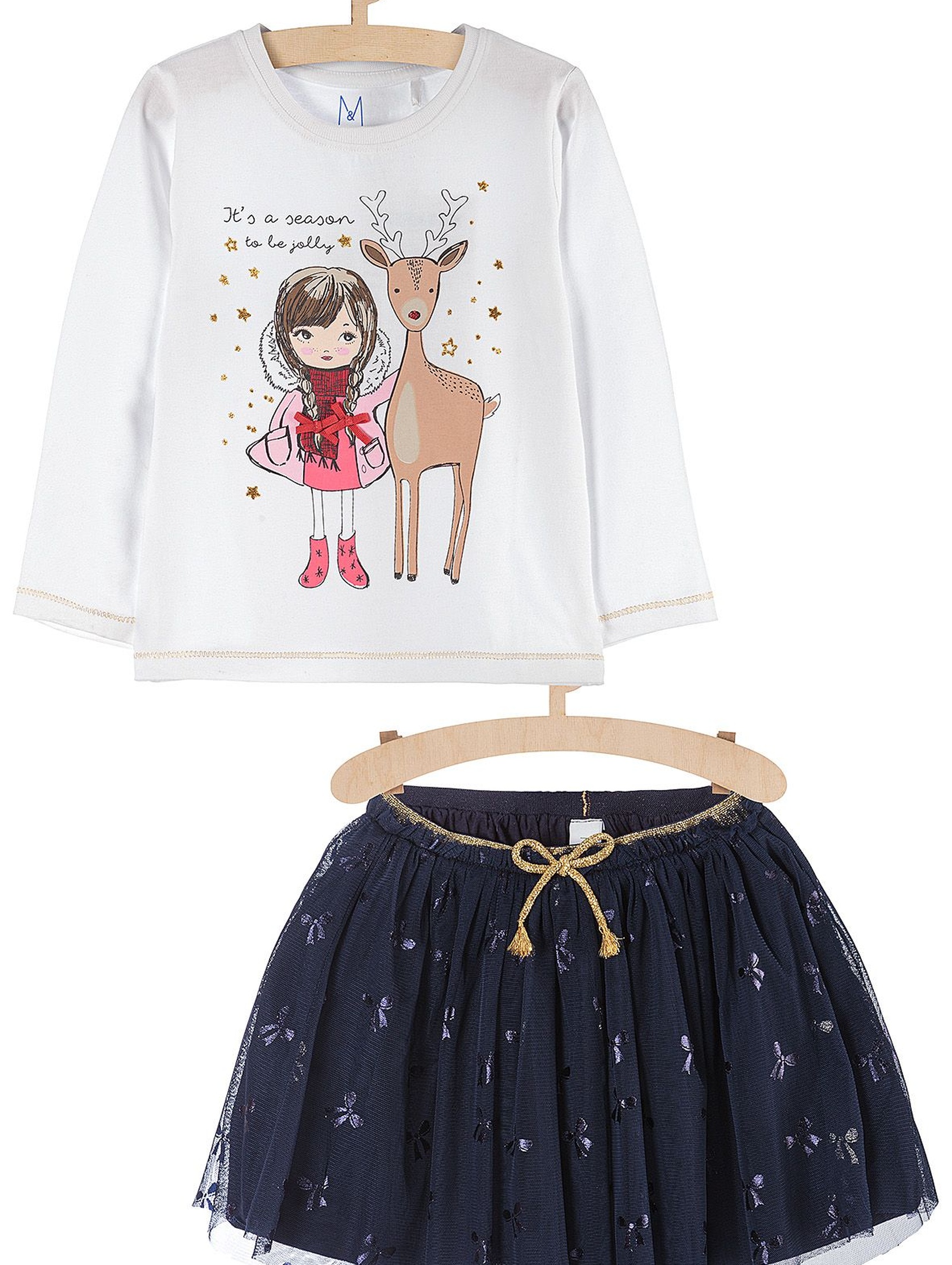 Tiulowa spódniczka i bluzka dla dziewczynki- komplet ubrań z motywem świątecznym