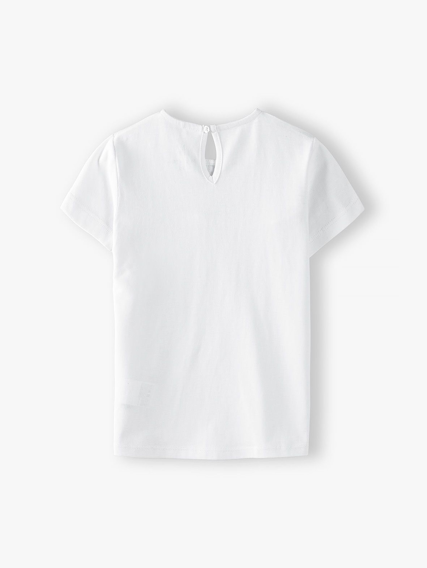 Biały t -shirt dziewczęcy z ozdobną kokardką