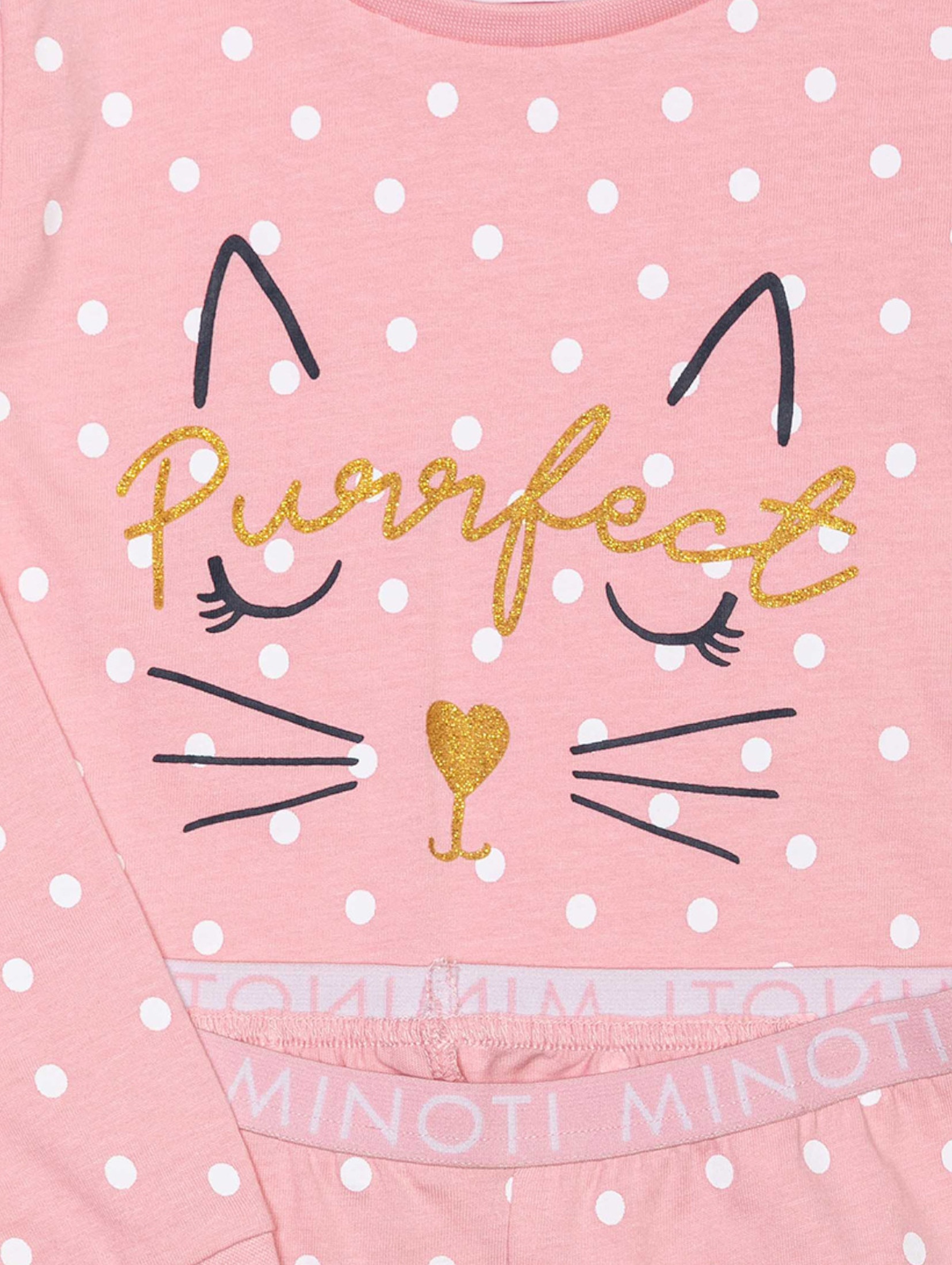 Piżama niemowlęca z długim rękawem różowa z kotkiem