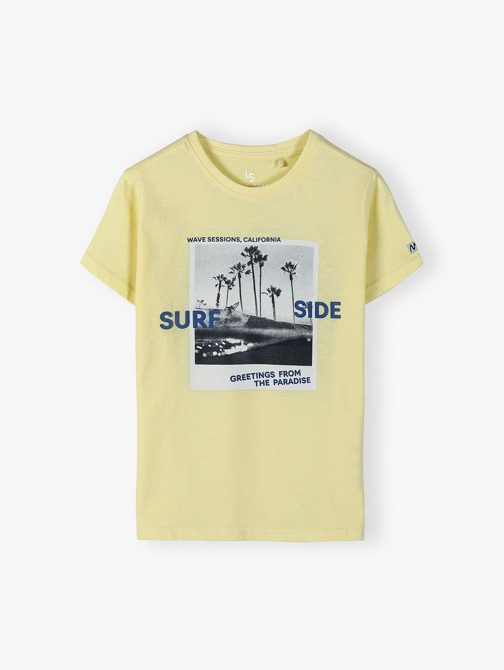 Bawełniany T-shirt dla chłopca - Surf - żółty