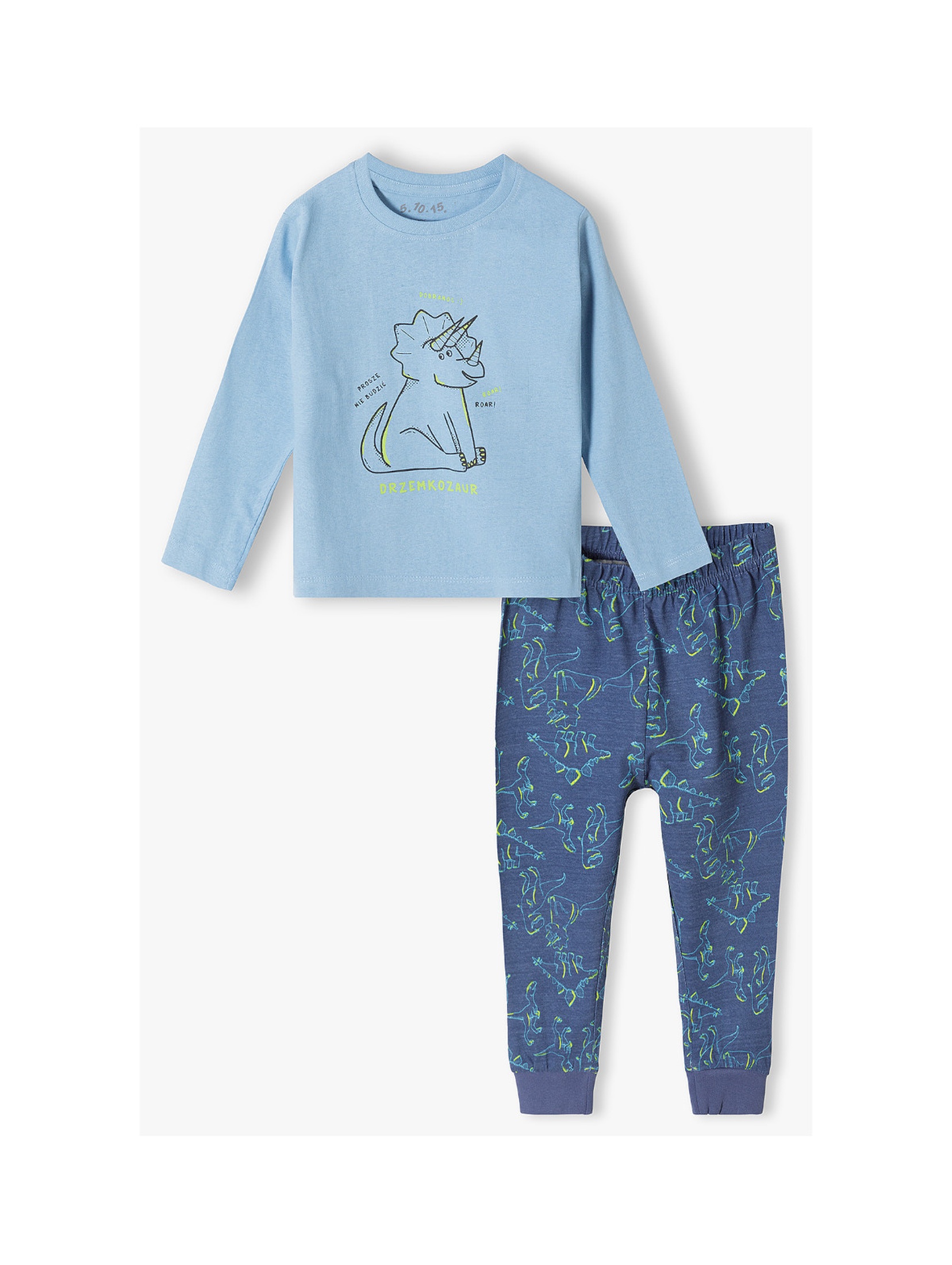 Bawełniana dwuczęściowa piżama chłopięca z dinozaurem - niebieska