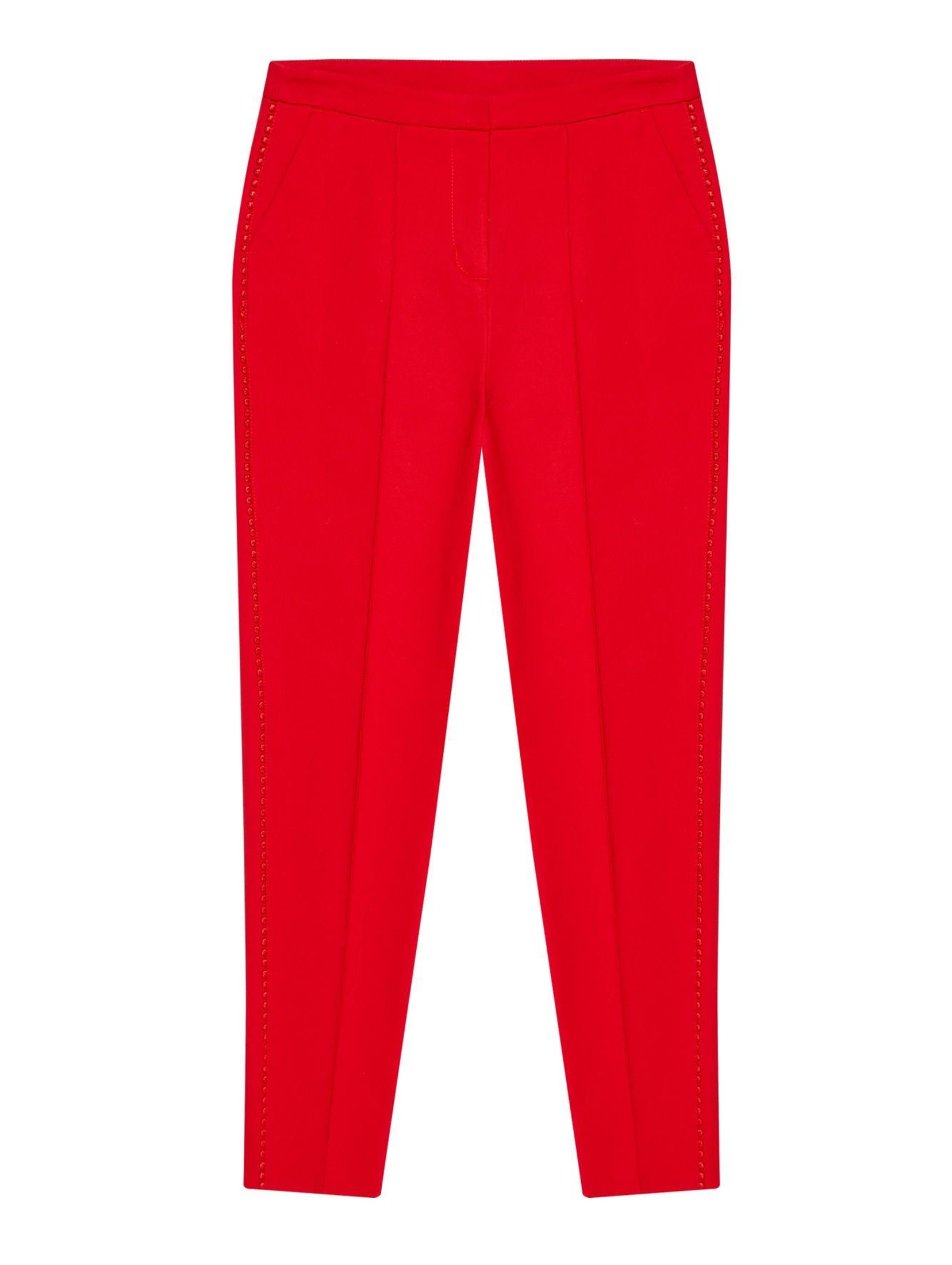Spodnie damskie z przeszyciami i ozdobnymi lamówkami- czerwone