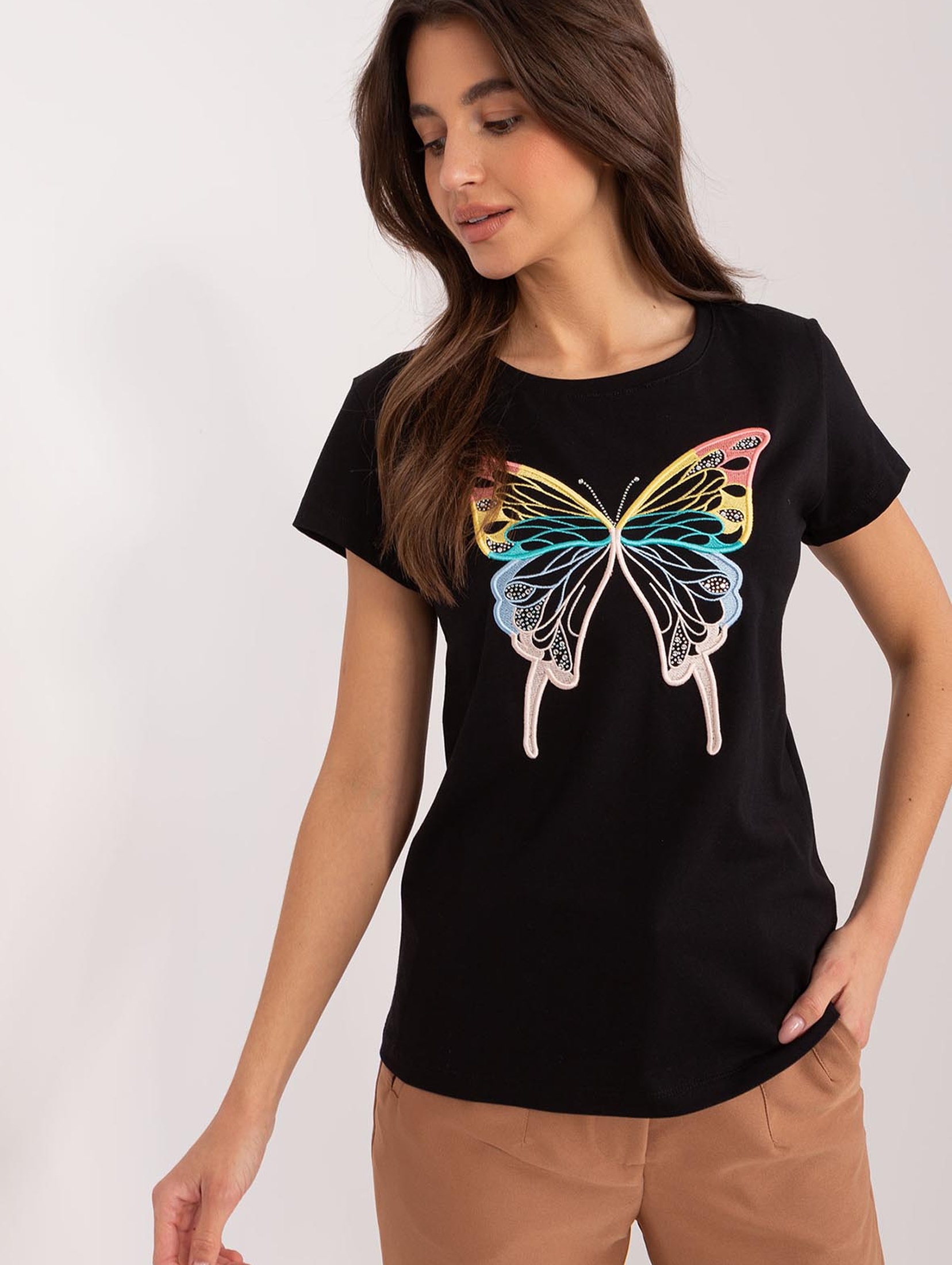  T-Shirt z naszywką motyla czarny