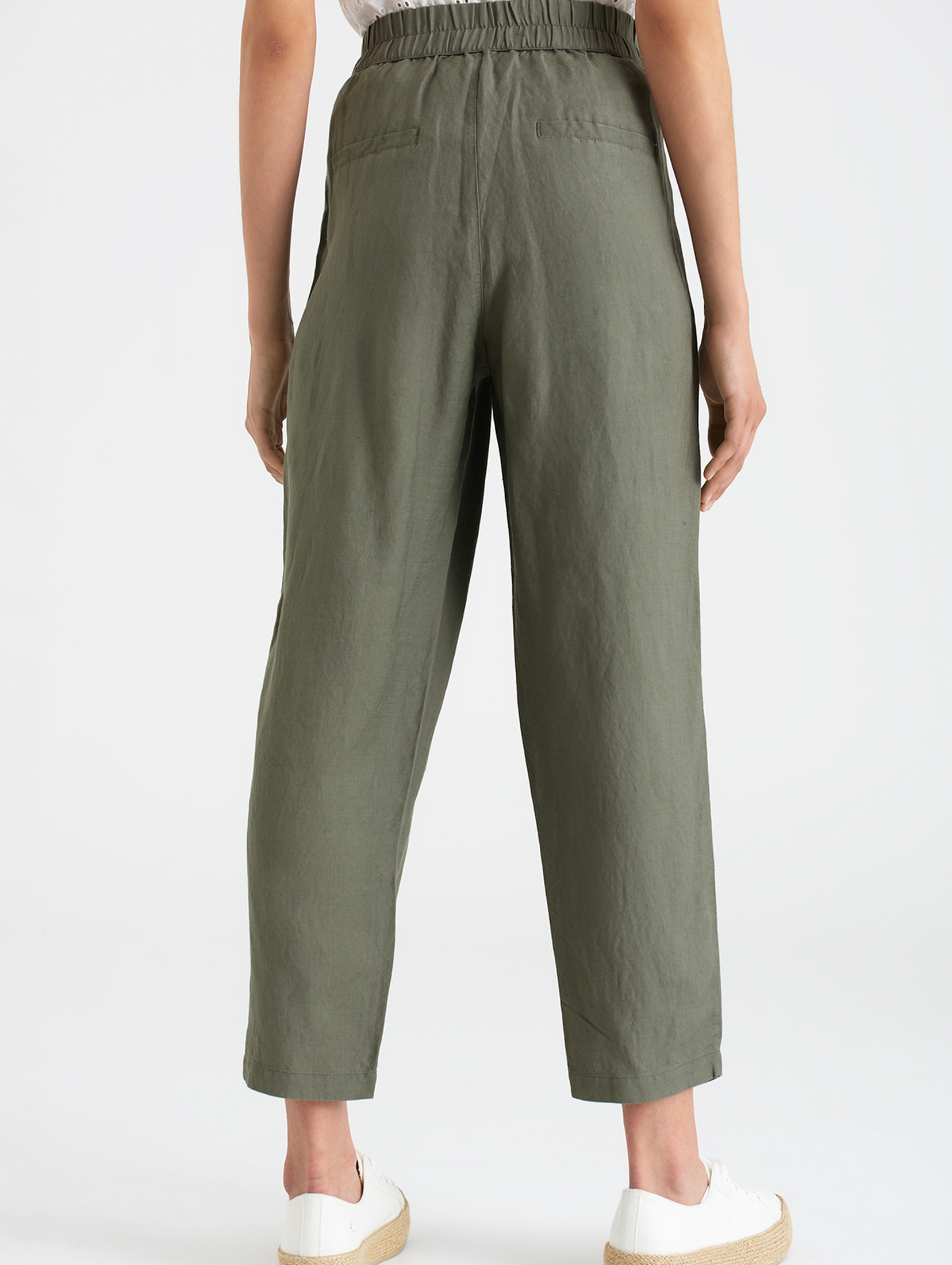 Lniane Szerokie spodnie damskie zielone