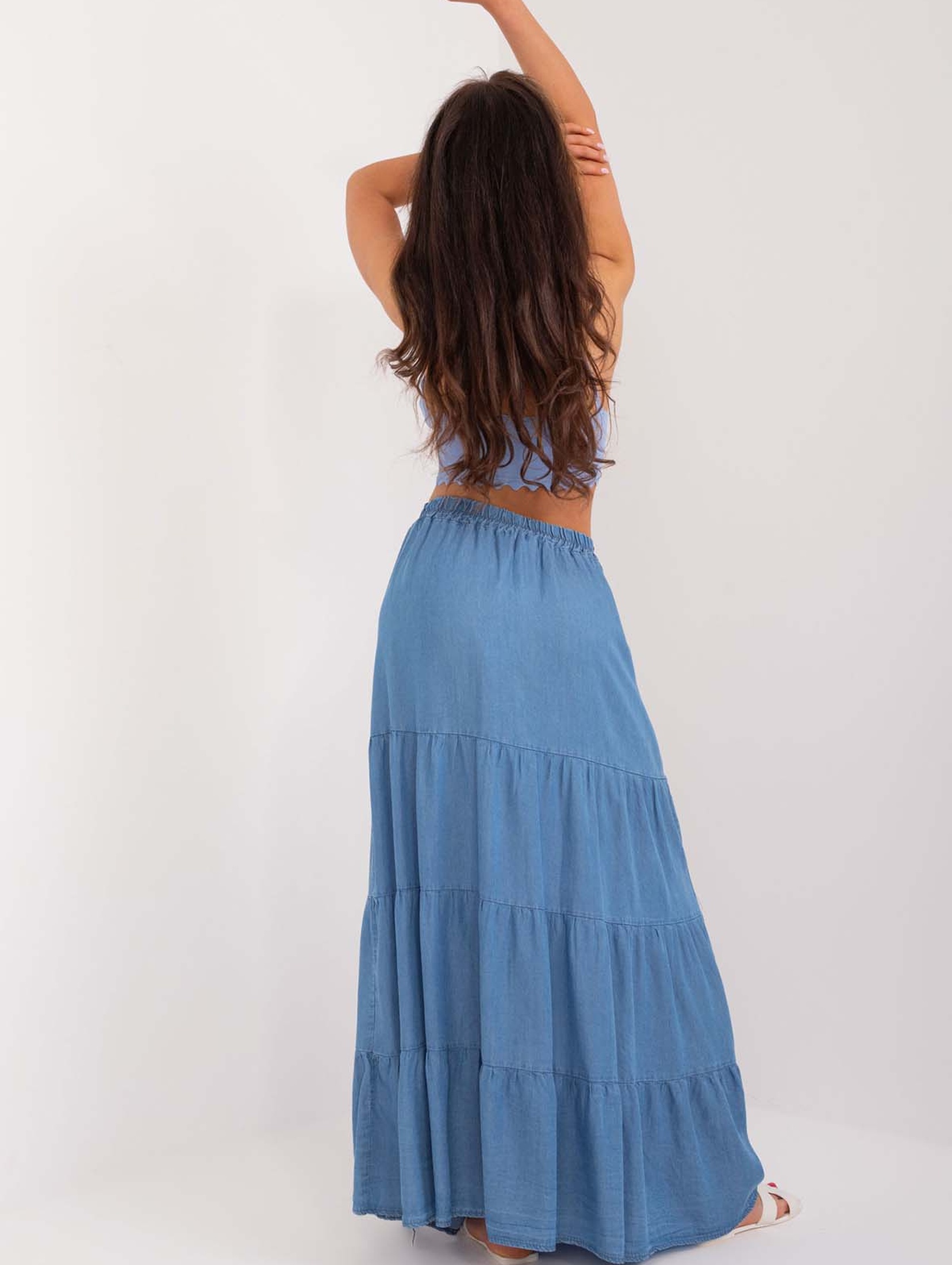 Niebieska damska spódnica midi z falbankami