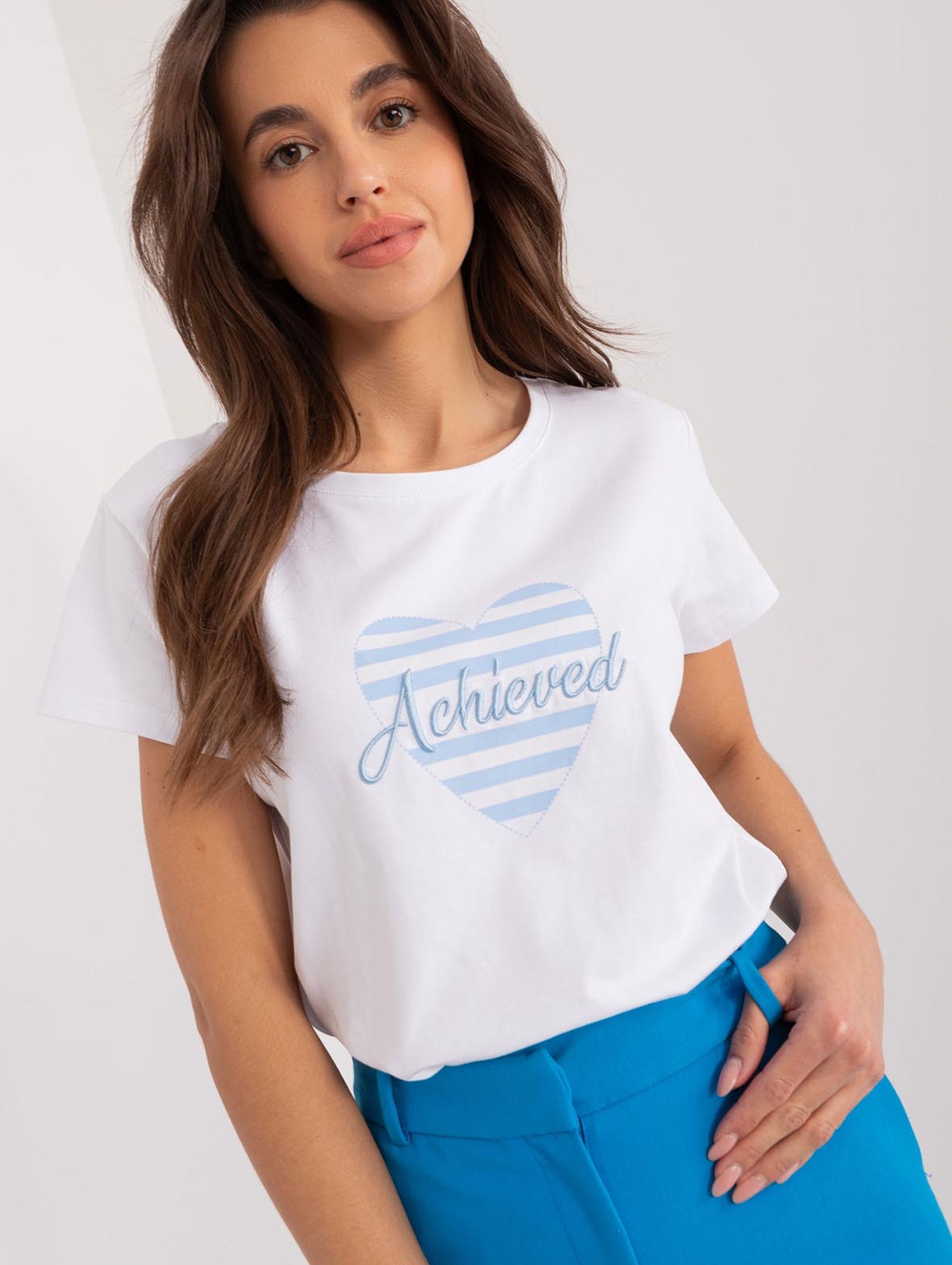 T-Shirt z printem Basic Feel Good biało-niebieski