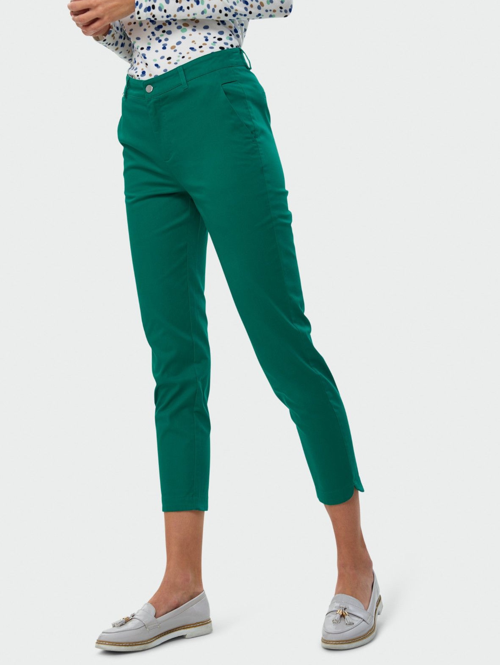 Zielone bawełniane dopasowane spodnie damskie