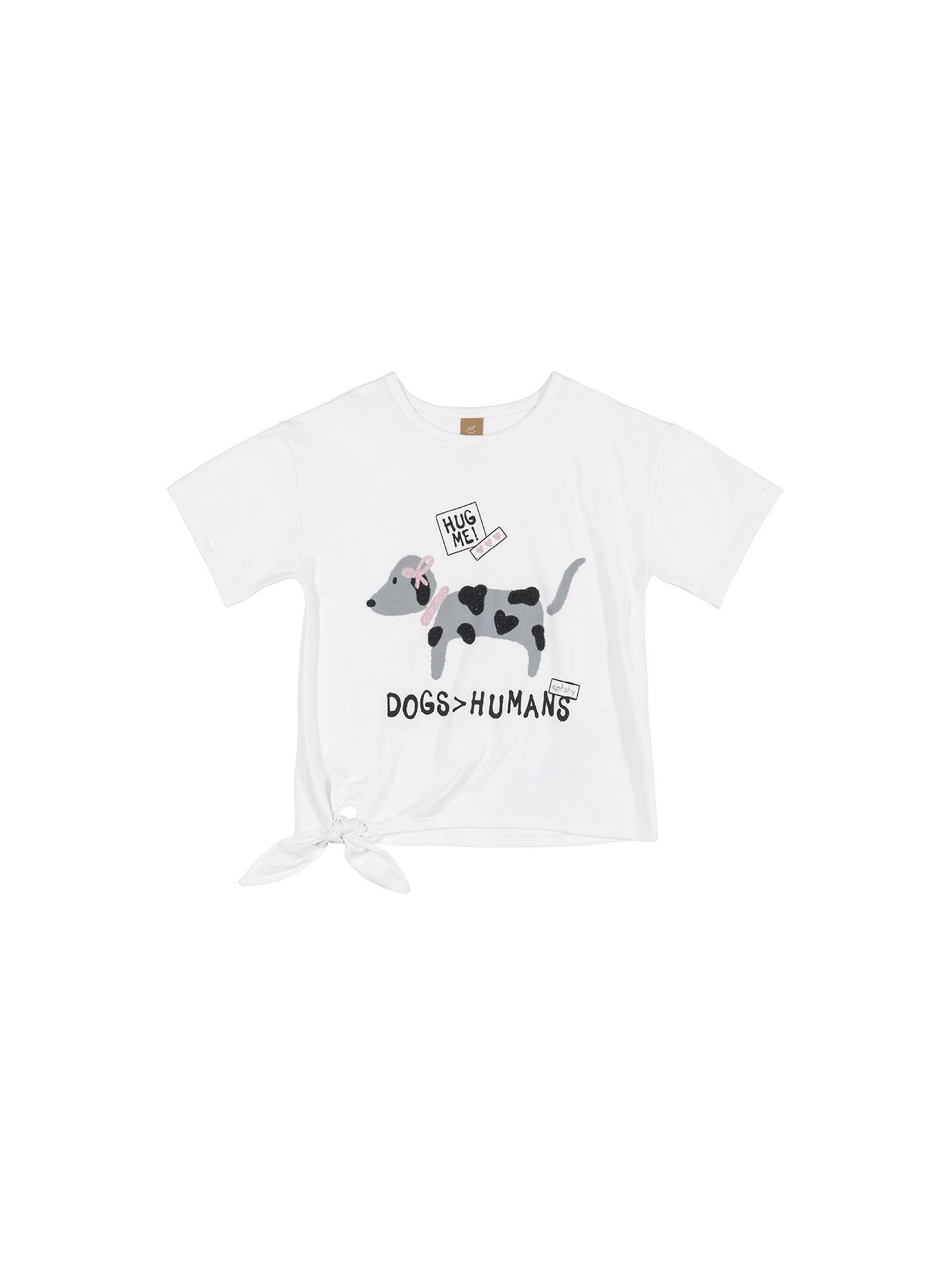 Bawełny t-shirt dziewczęcy z pieskiem DOGS > HUMANS
