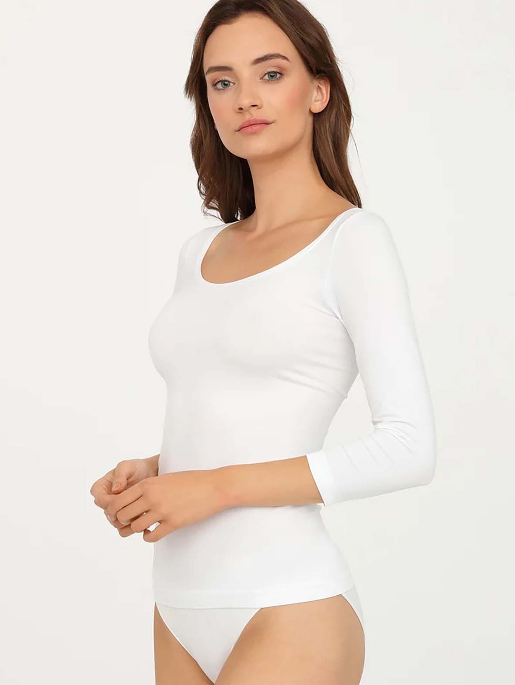 Bezszwowa koszulka damska z rękawem 3/4 biała Gatta