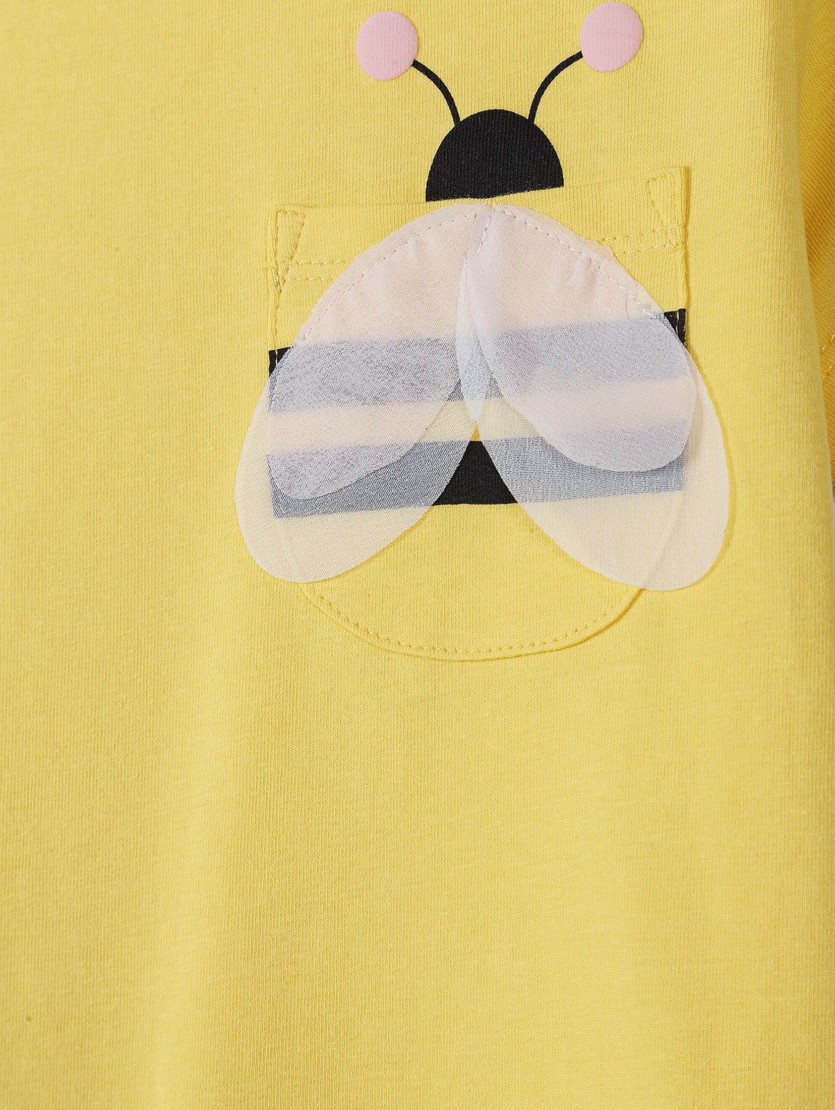 T-shirt dziewczęcy z kieszonką w kształcie pszczółki - żółta
