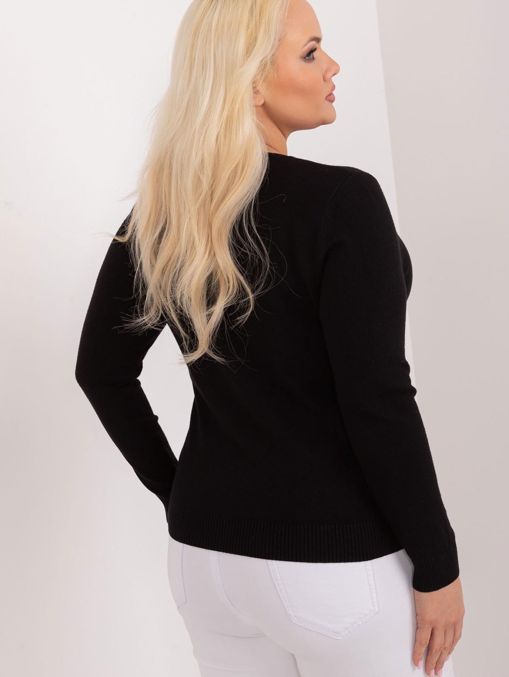 Klasyczny Sweter Plus Size Na Guziki czarny
