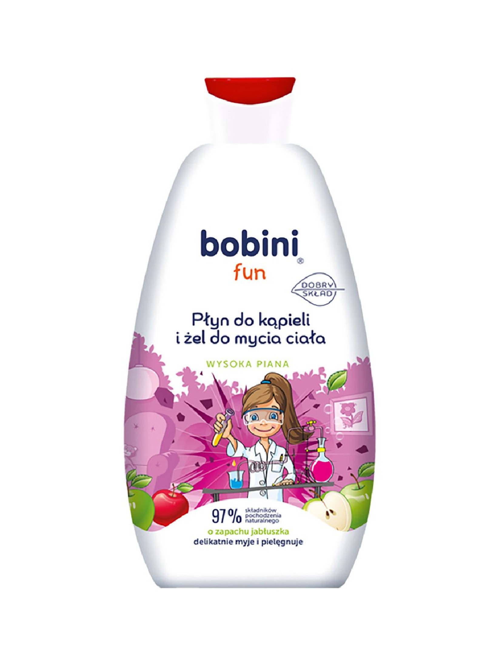 BOBINI Fun Płyn do kąpieli i żel do mycia - o zapachu jabłuszka - Wysoka piana 500 ml