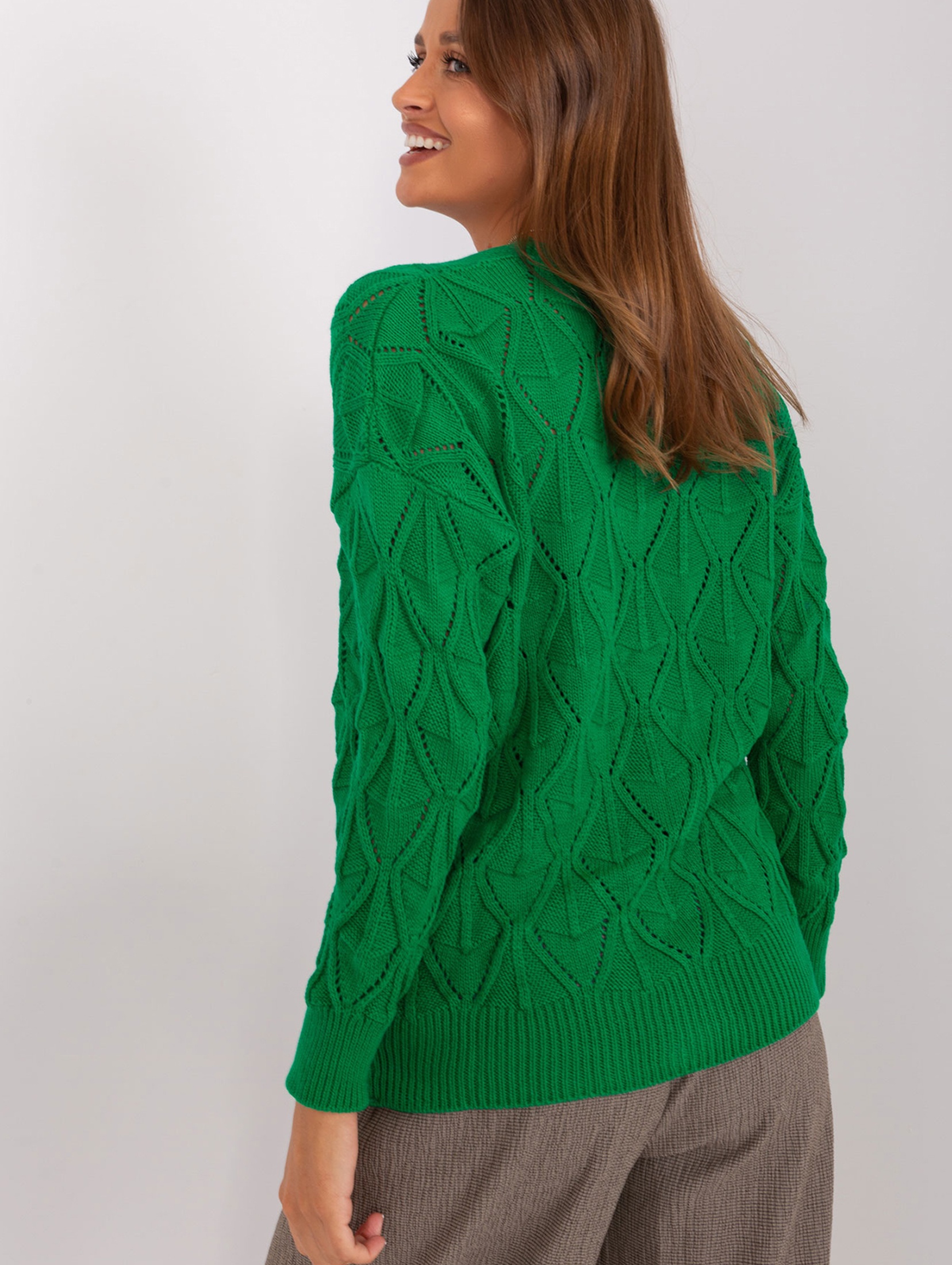 Zielony ażurowy sweter rozpinany RUE PARIS