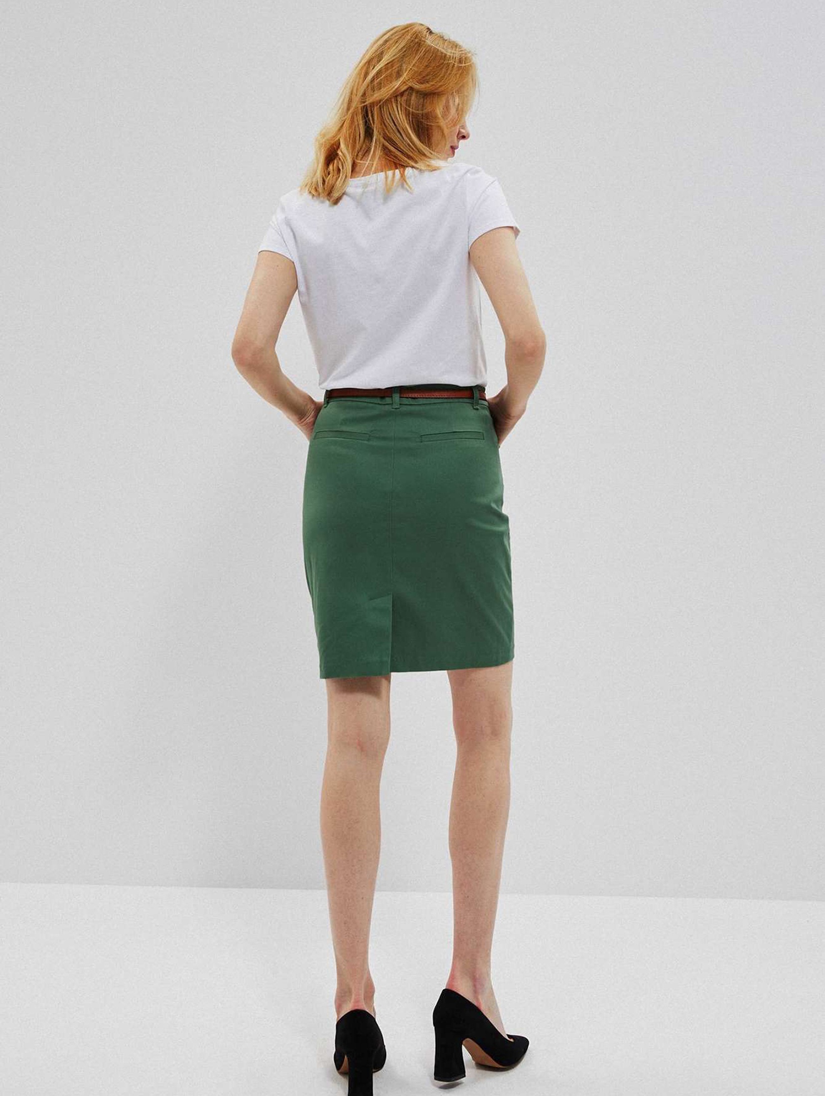 Ołówkowa spódnica damska z paskiem - zielona