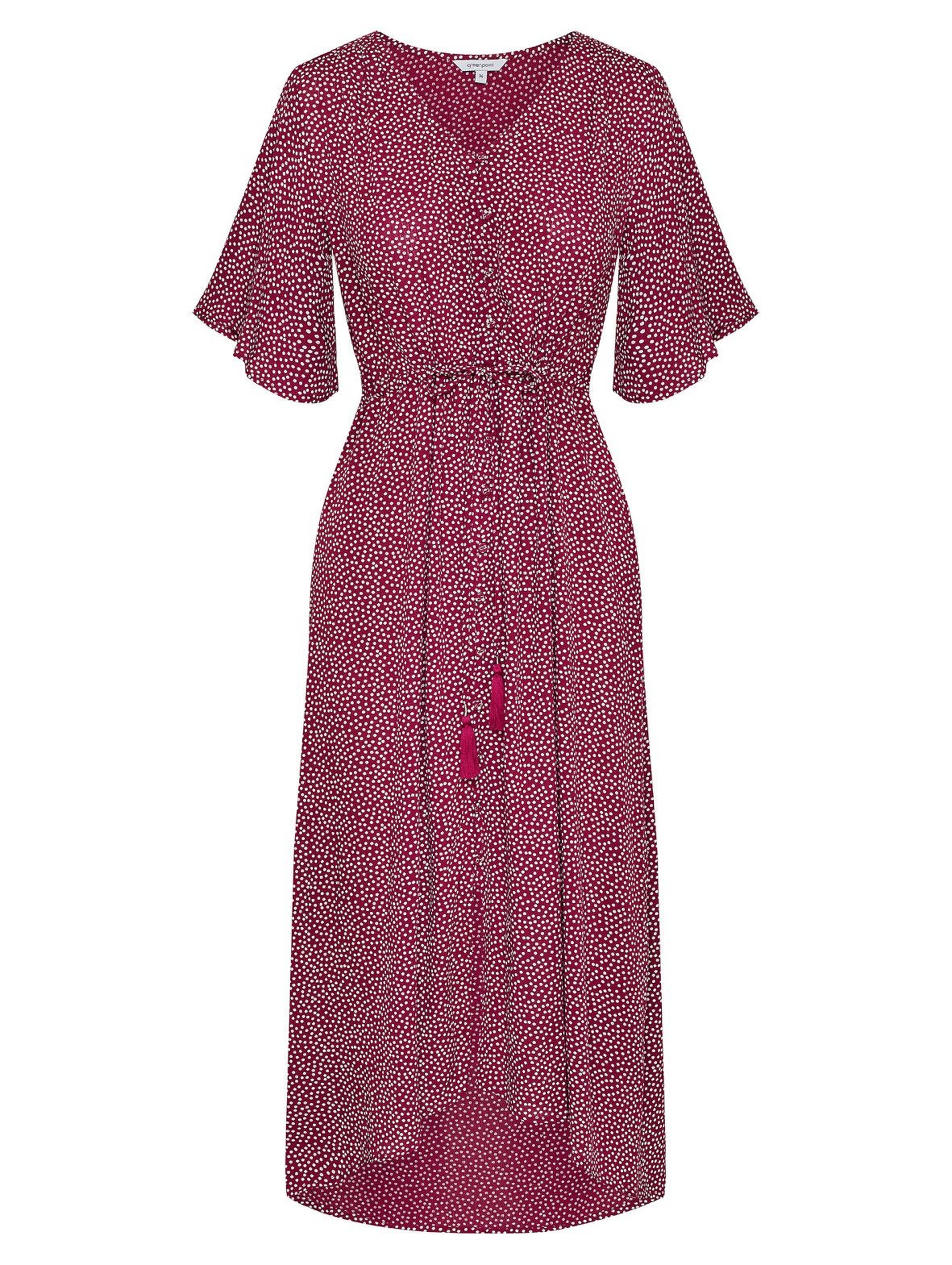 Wiskozowa fioletowa sukienka damska w groszki