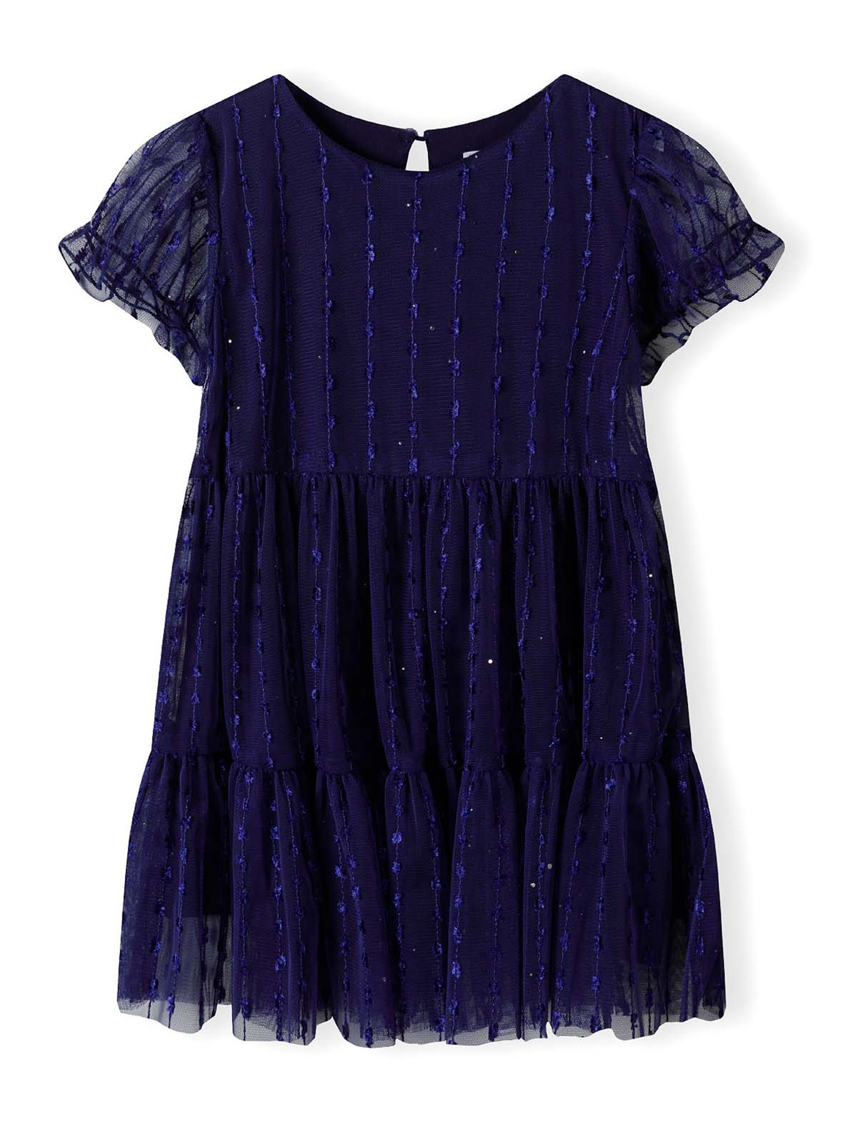 Granatowa tiulowa sukienka z błyszczącymi elementami
