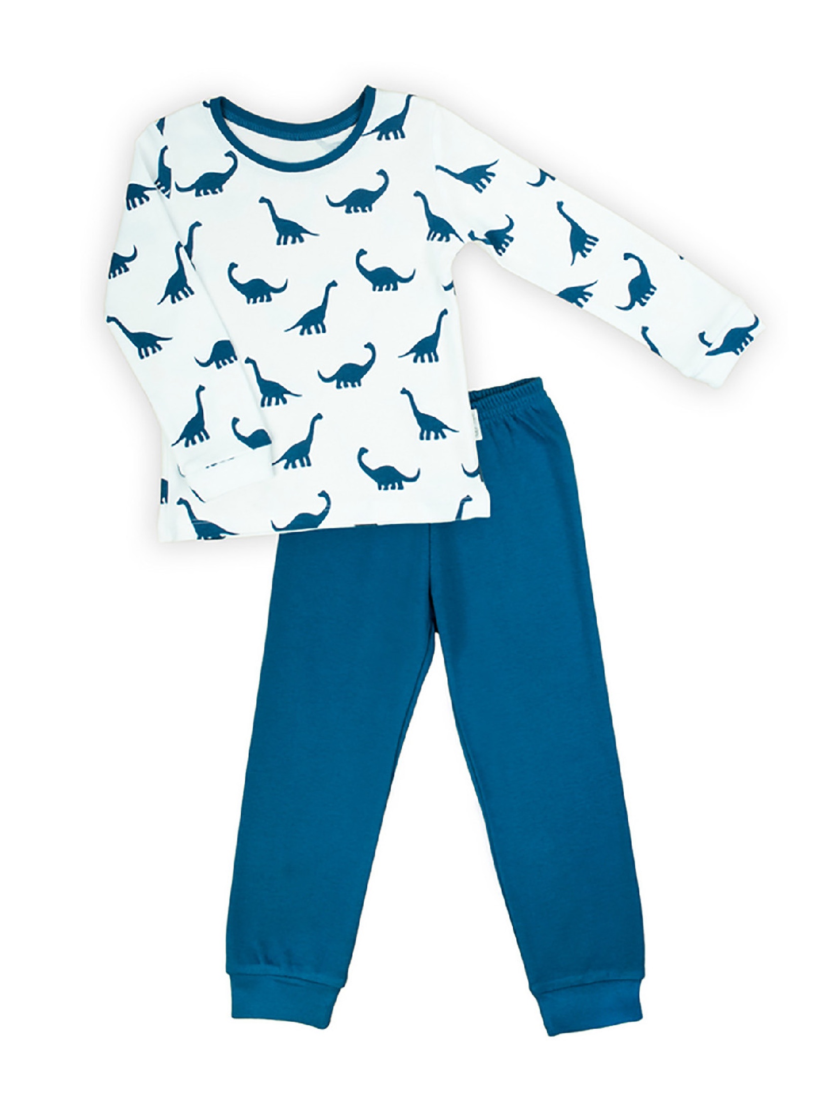 Bawełniana piżama chłopięca z długim rękawem- niebieskie dinozaury
