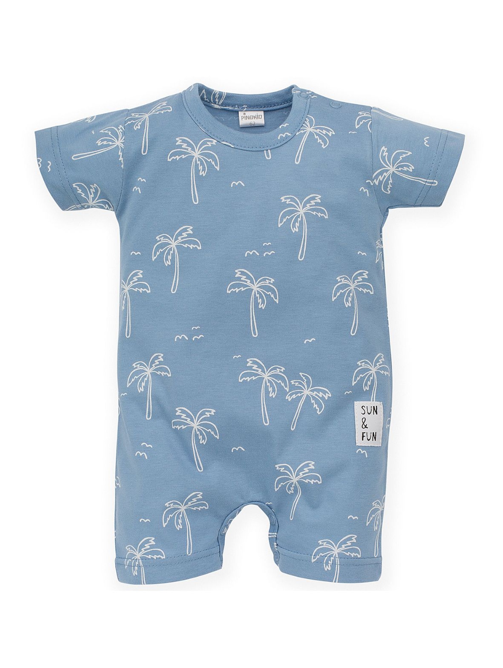 Rampers niemowlęcy niebieski w palmy- 100% bawełna