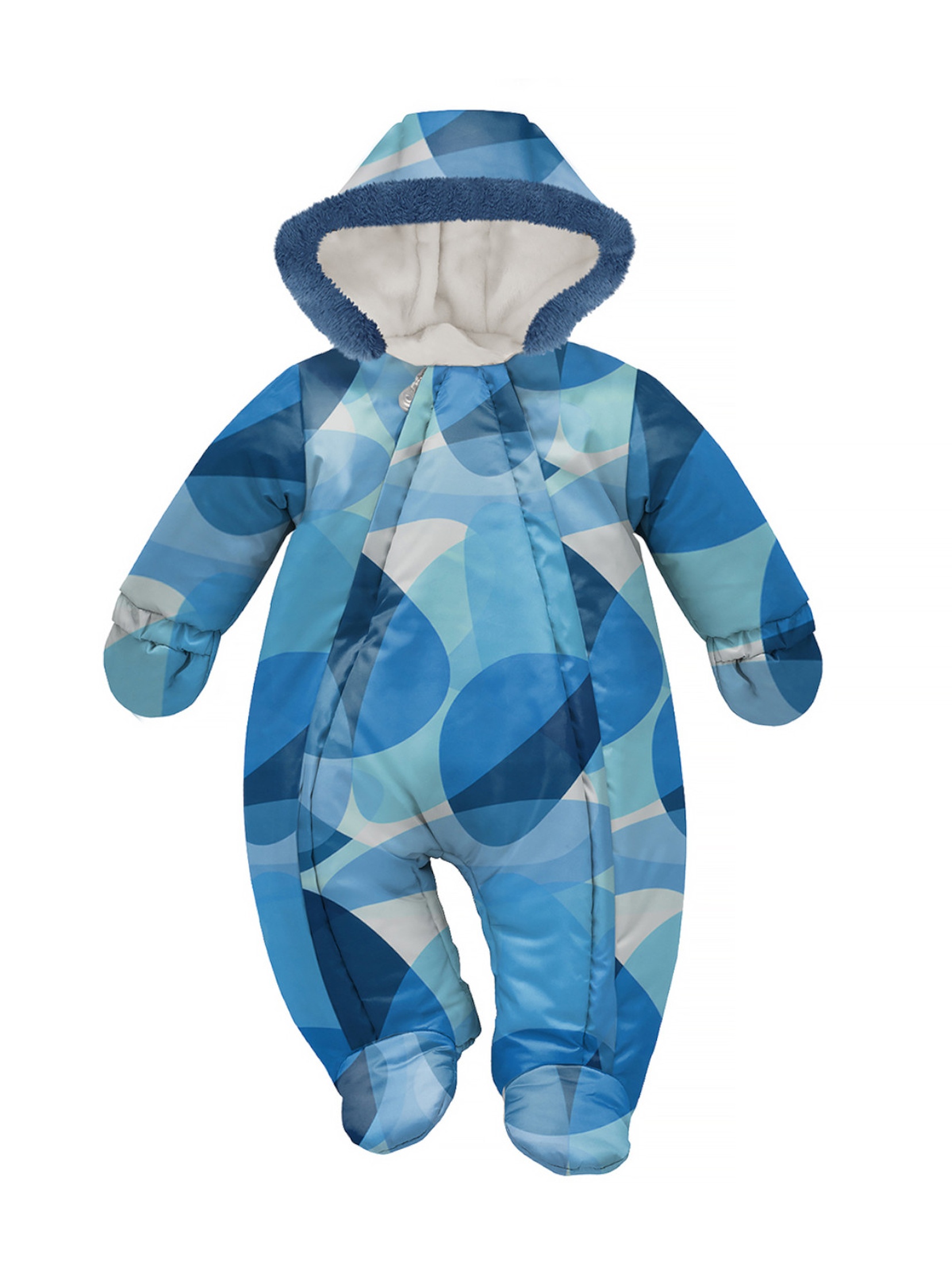 Kombinezon niemowlęcy w geometryczne wzory zimowy Winter 2023 niebieski