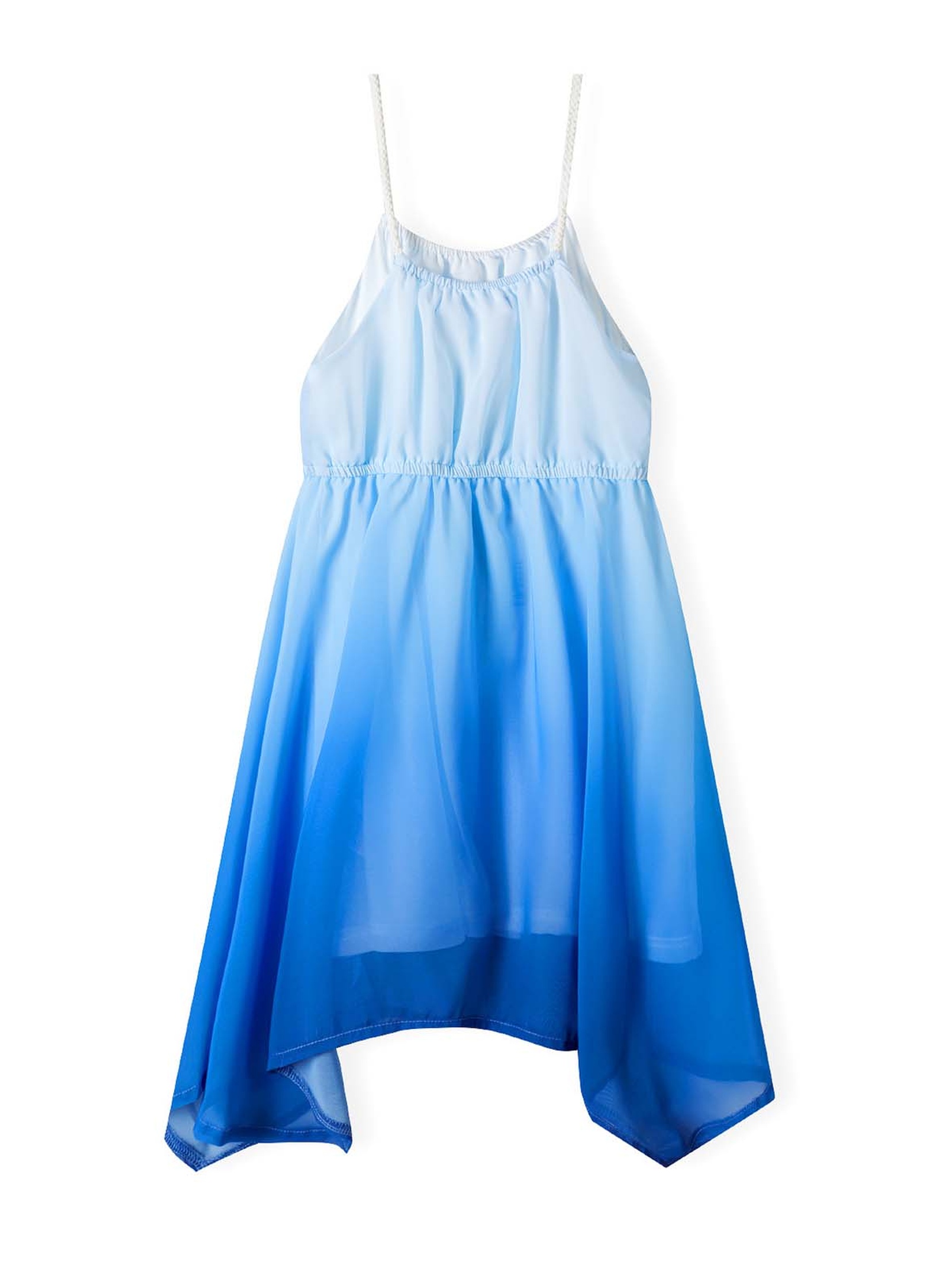 Lekka sukienka na ramiączkach z asymetrycznym dołem - niebieska