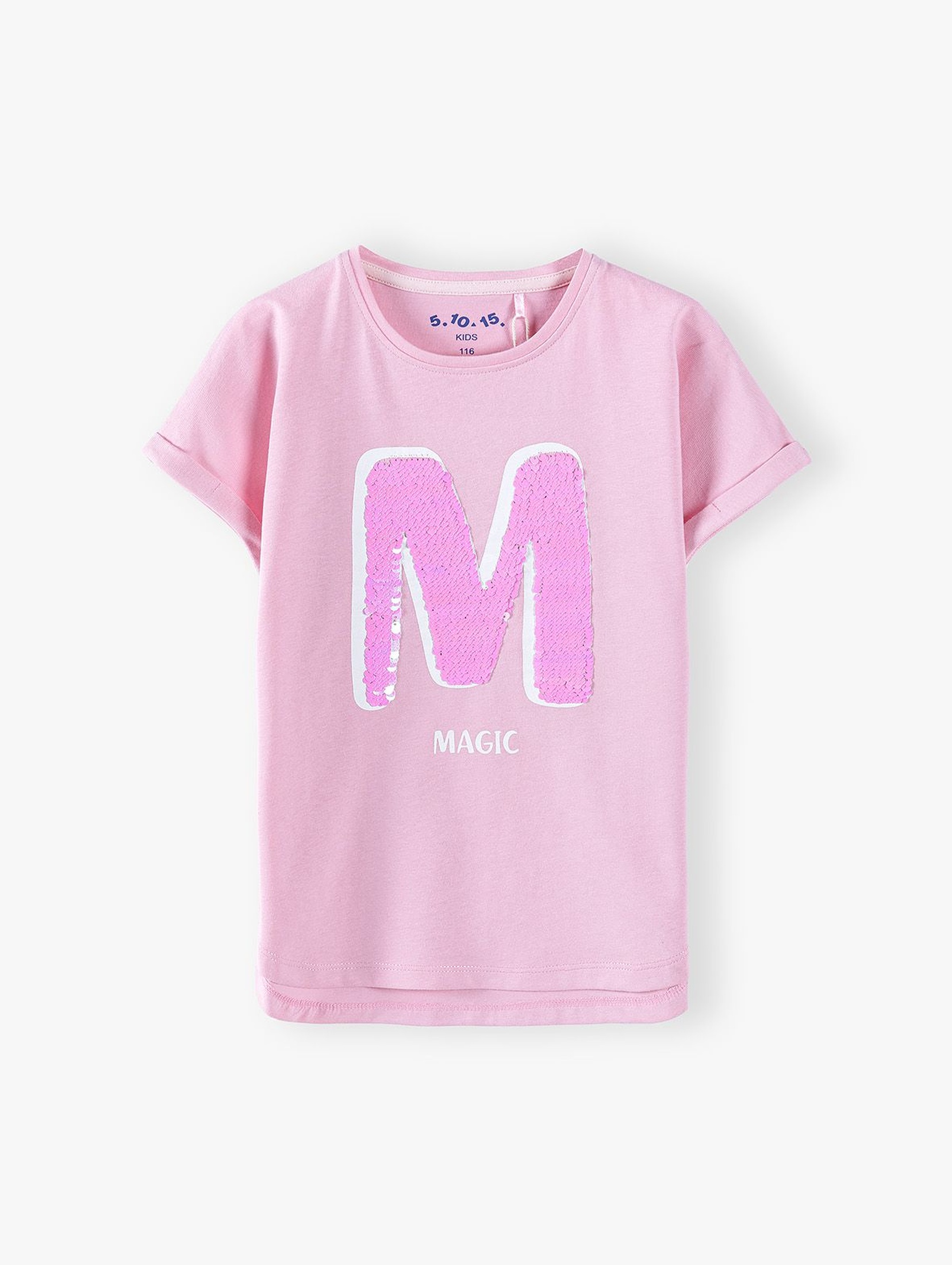 Bawełniany różowy t-shirt dziewczęcy z napisem Magic
