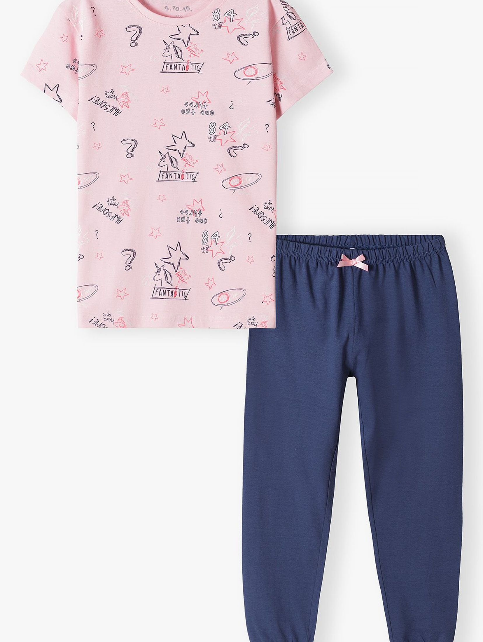 Dwuczęściowa piżama dla dziewczynki - T-shirt we wzory + długie spodnie